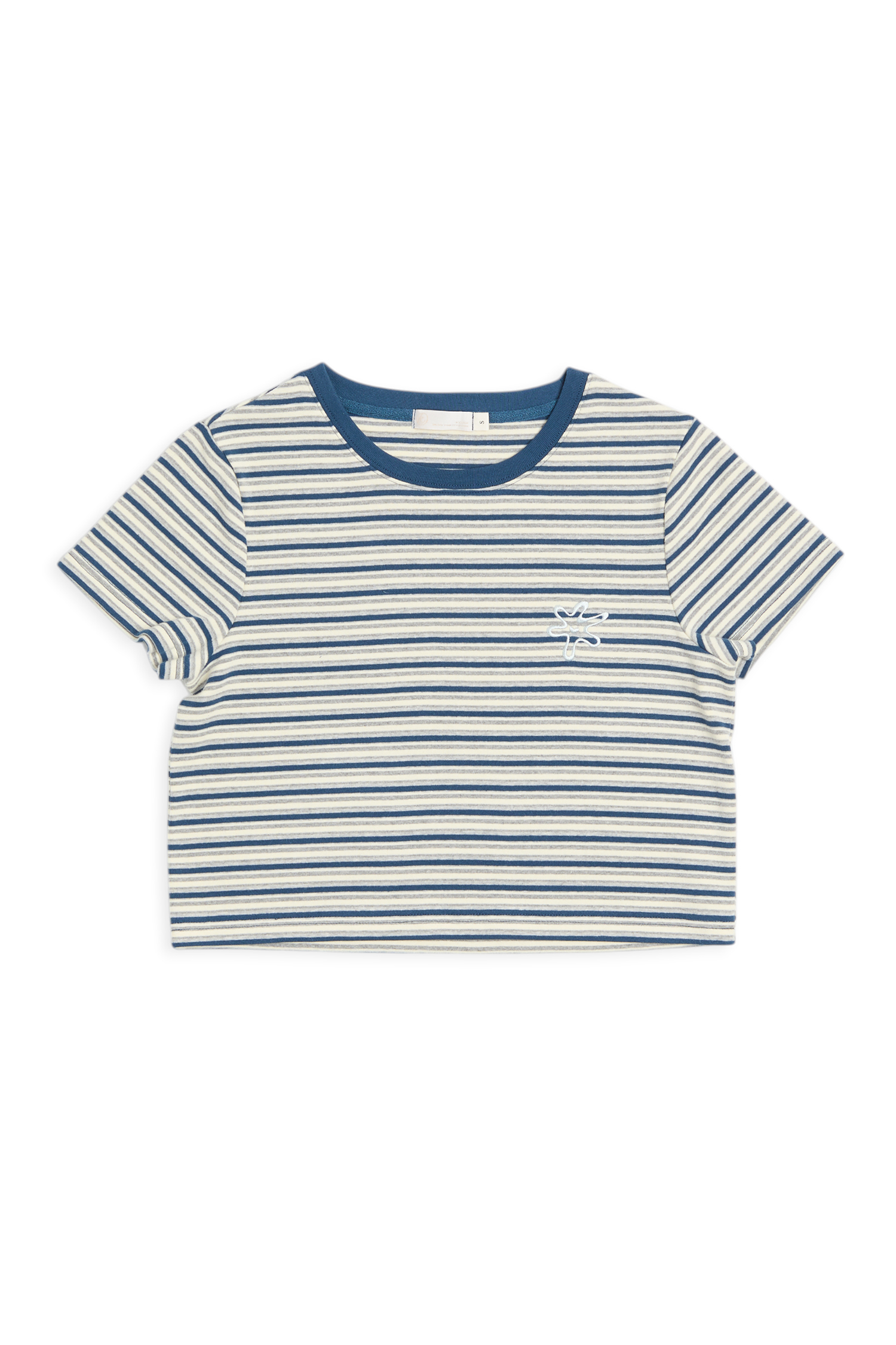 小花刺繡 條紋短袖上衣