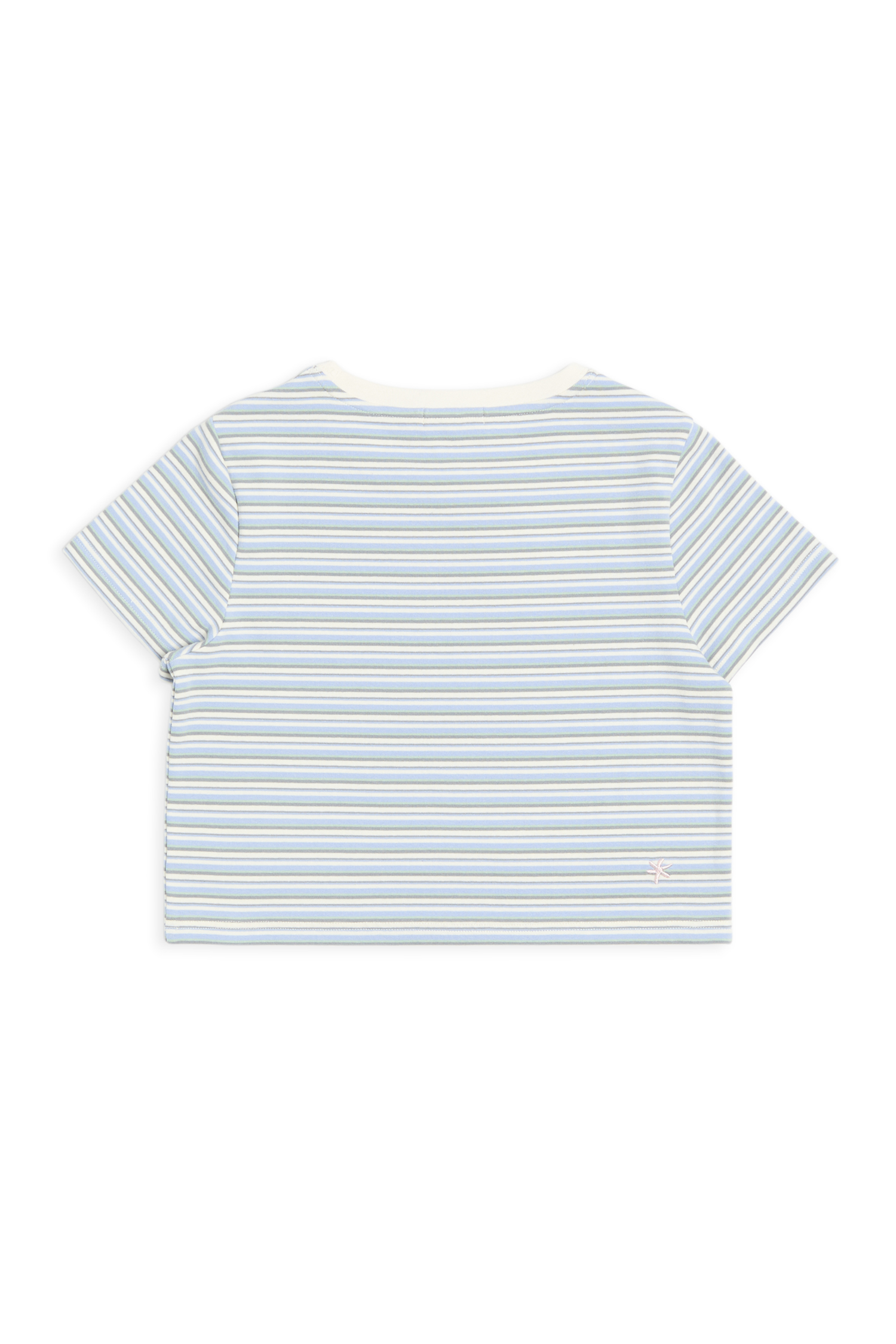 小花刺繡 條紋短袖上衣