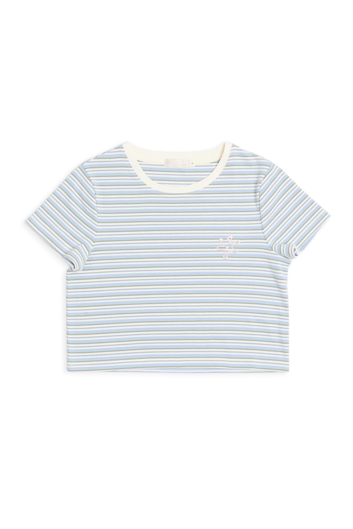 小花刺繡 條紋短袖上衣