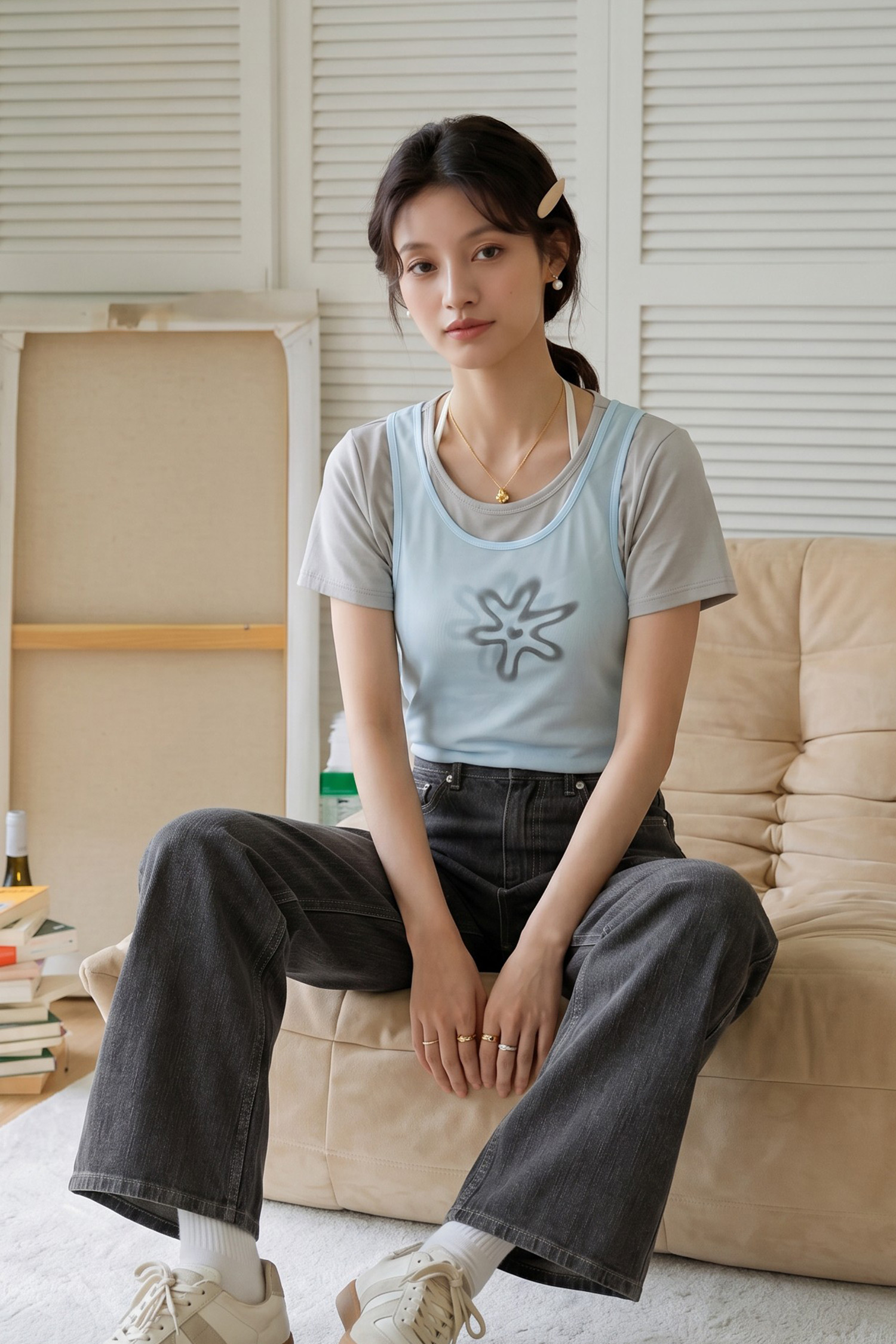 輕柔花影 雙層紗短袖上衣