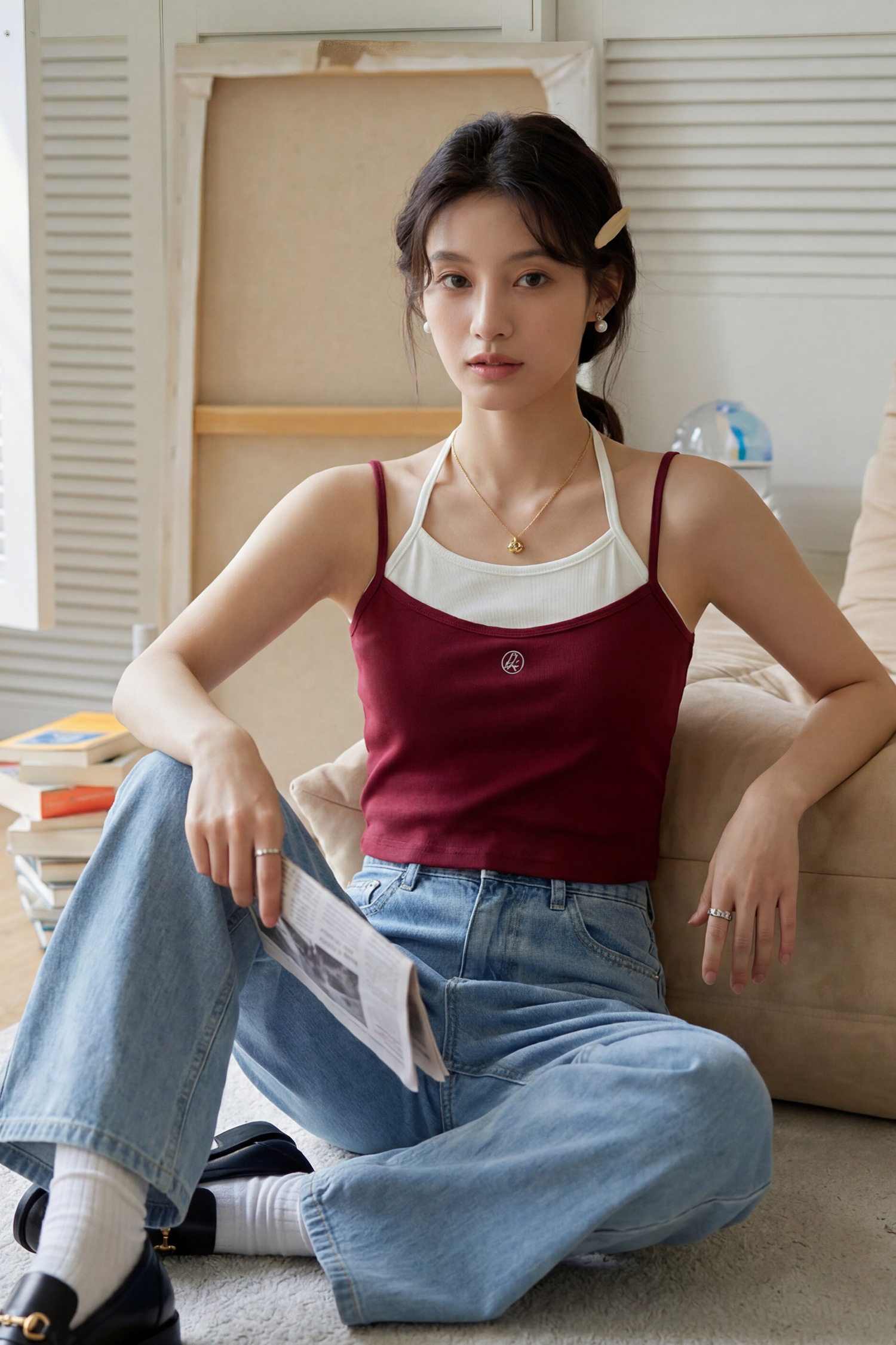 蕾絲撞色 雙層BRA上衣