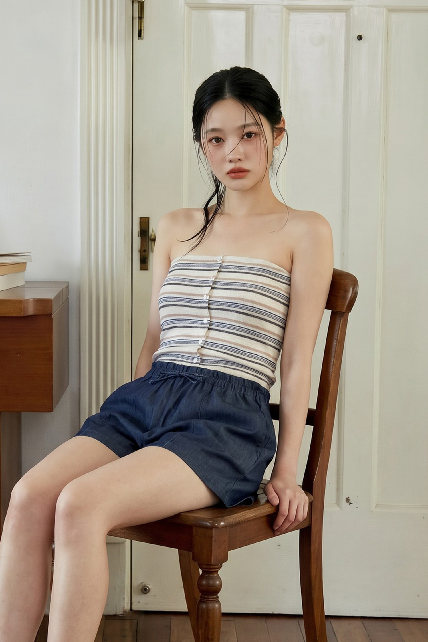 麻紗感 條紋平口上衣