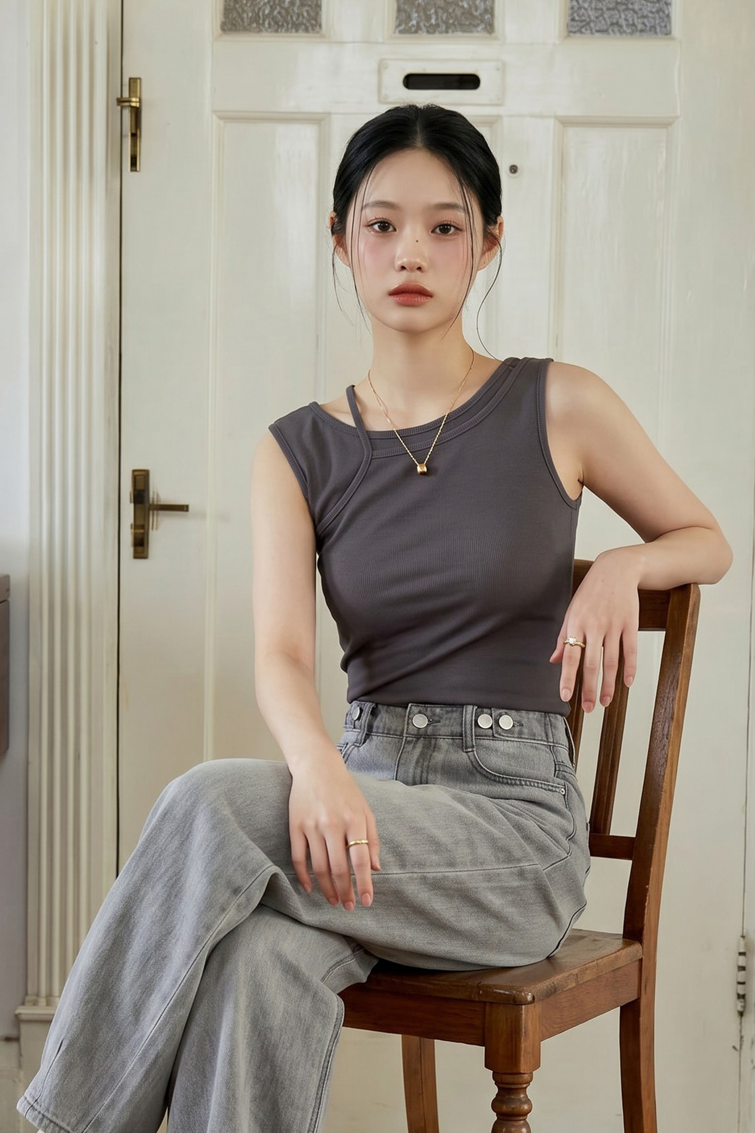 不對稱 雙層無袖上衣