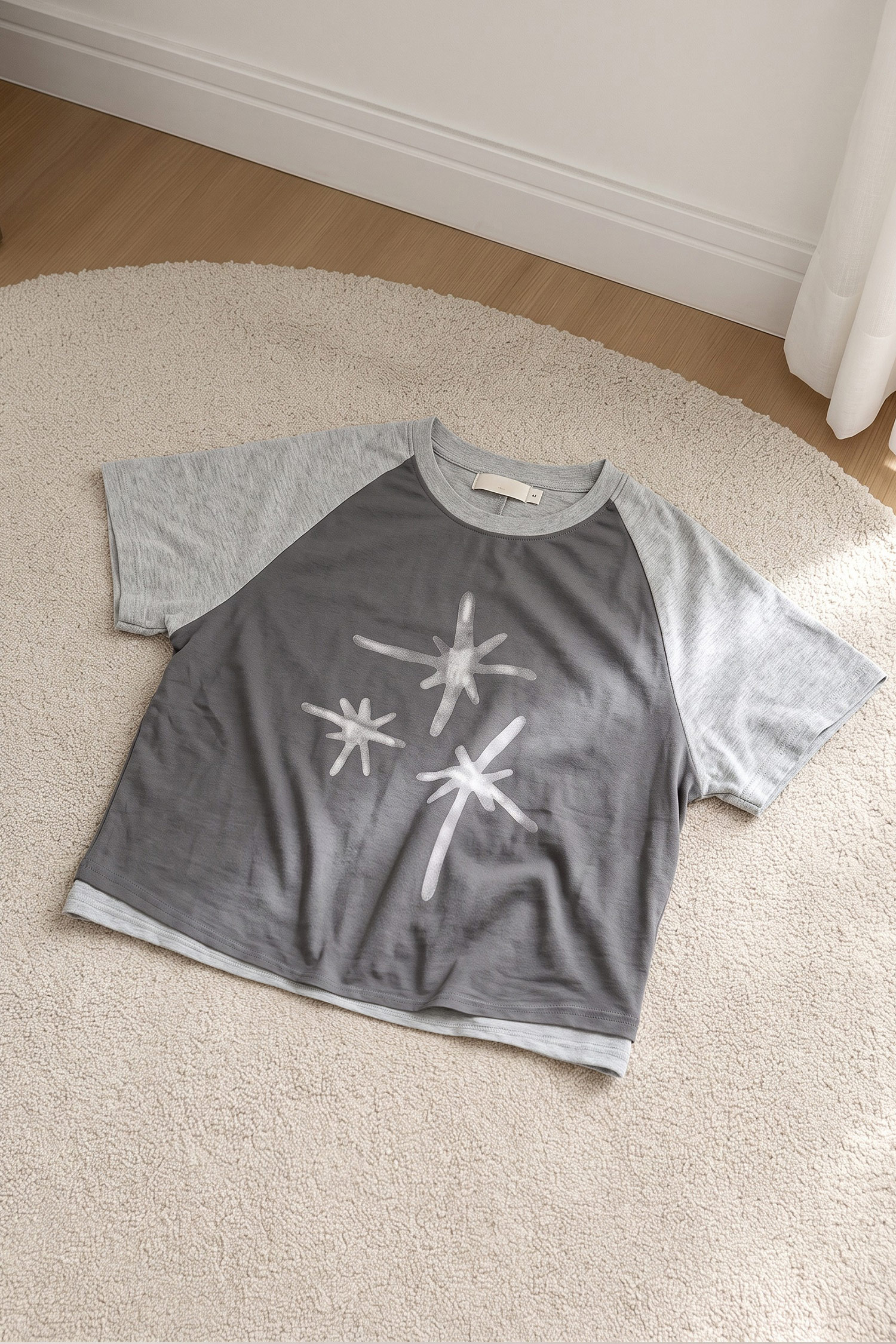 星印撞色插肩短袖上衣