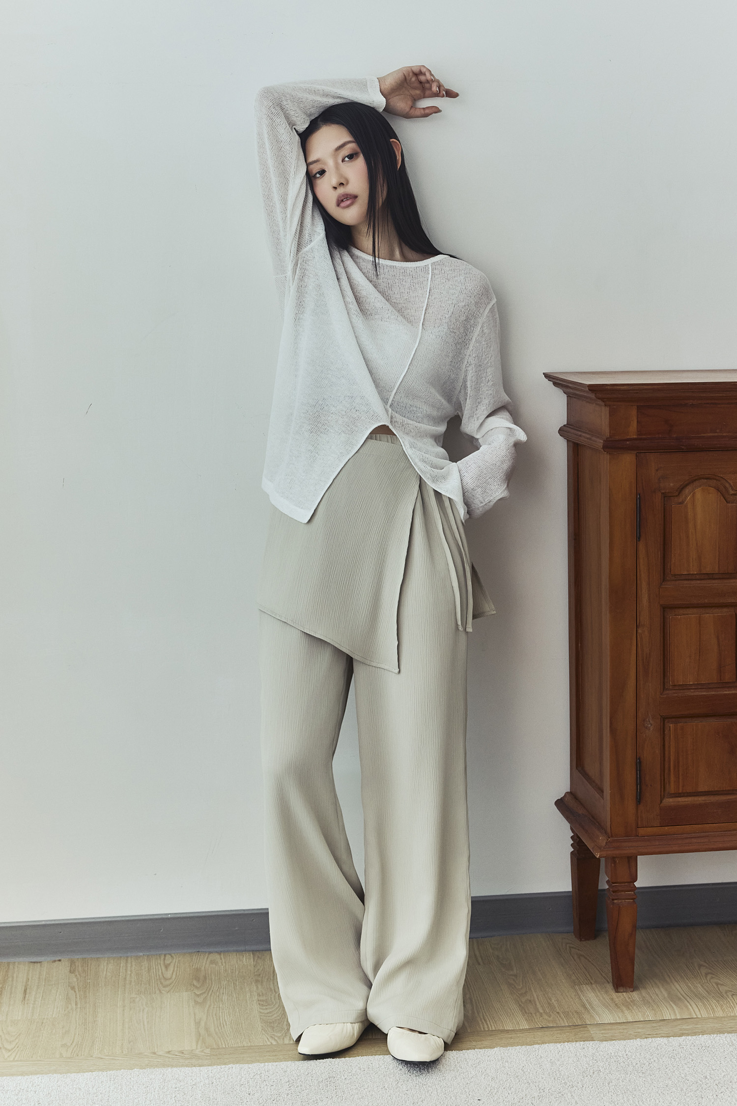 可拆式皺皺 顯瘦鬆緊裙褲(女)