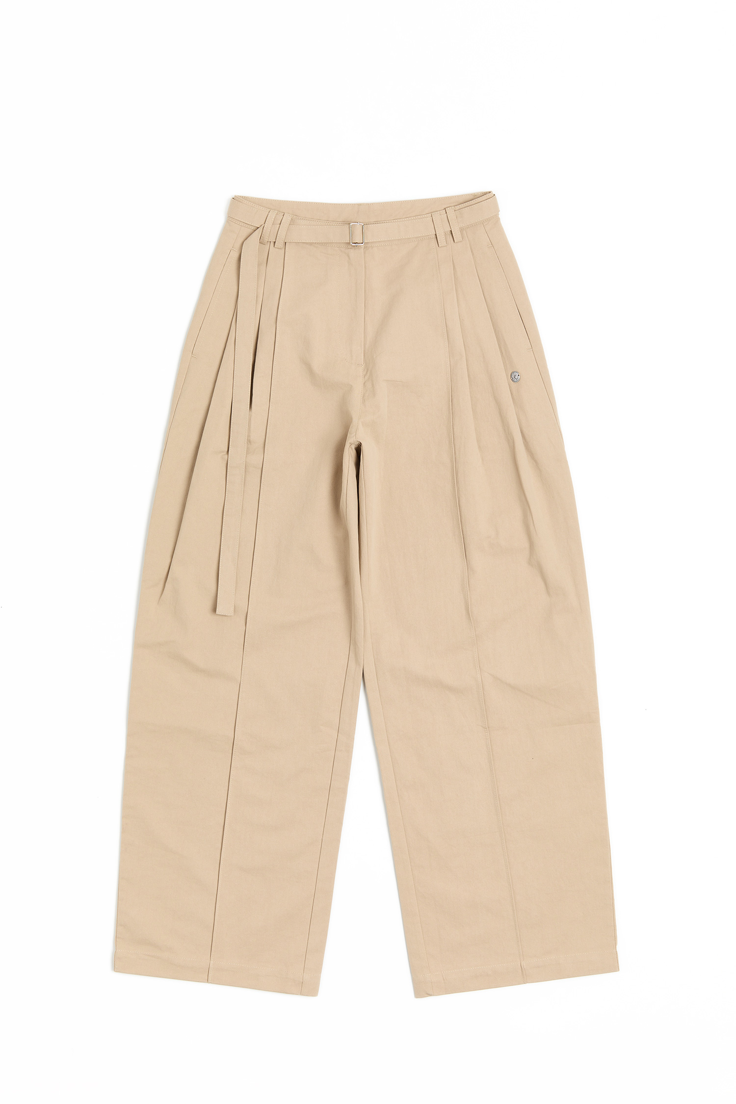 挺料斜紋 腰帶直筒廓型褲(女)