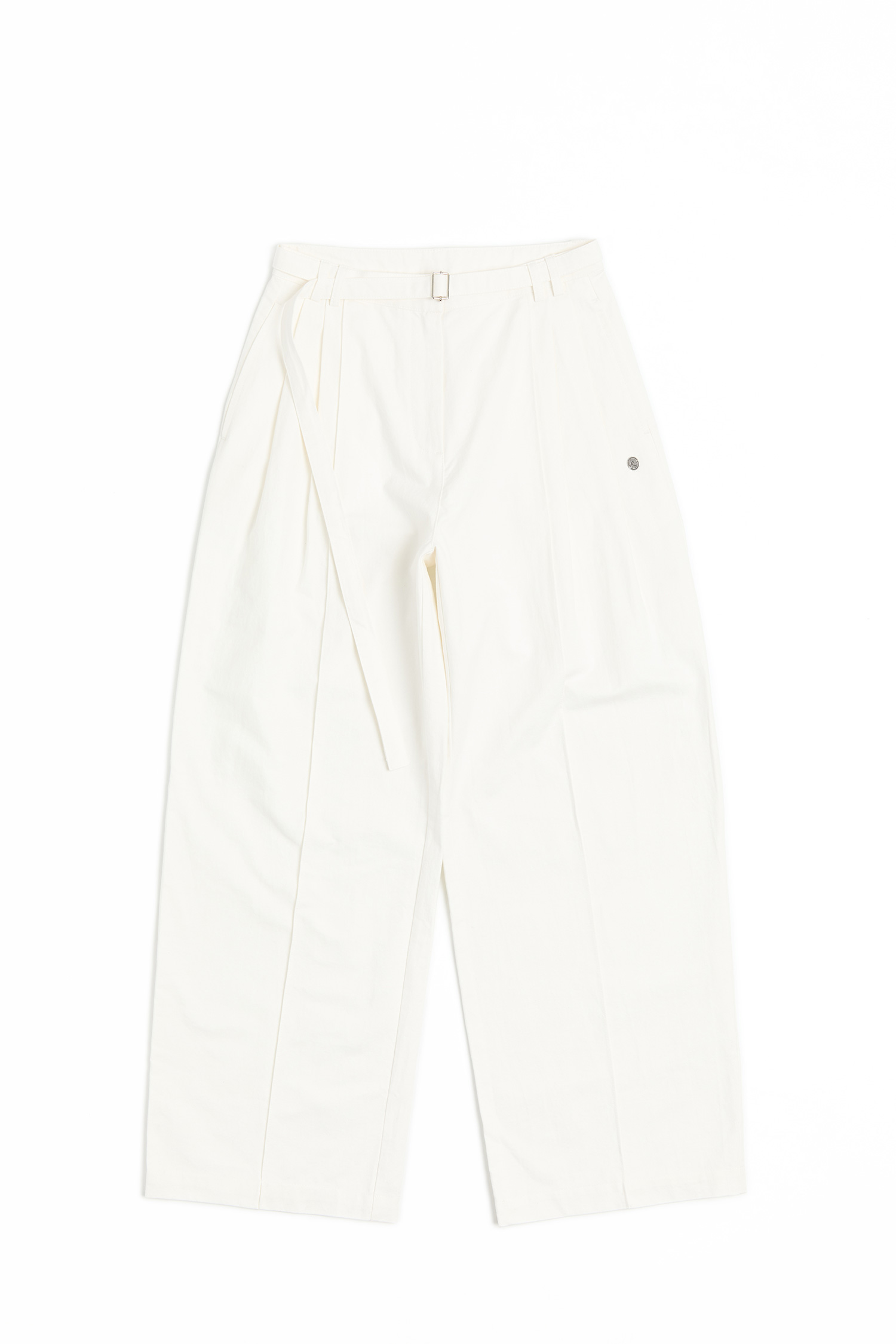 挺料斜紋 腰帶直筒廓型褲(女)