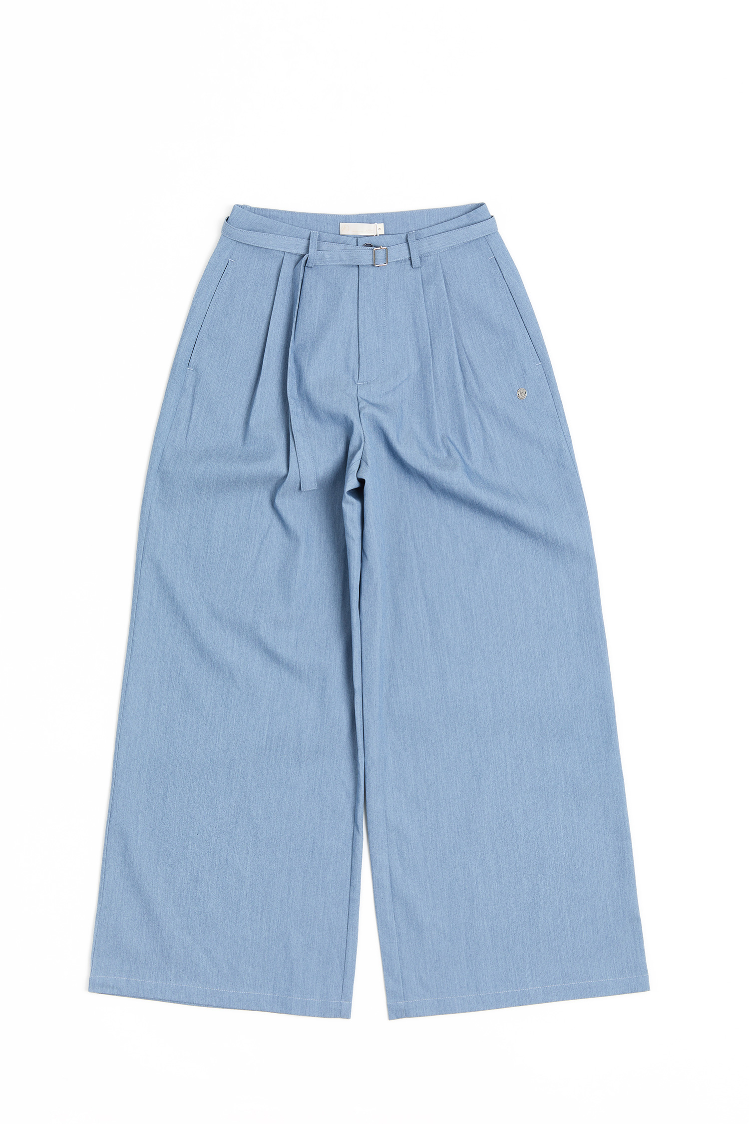 壓褶腰帶 闊腿寬口西褲(女)