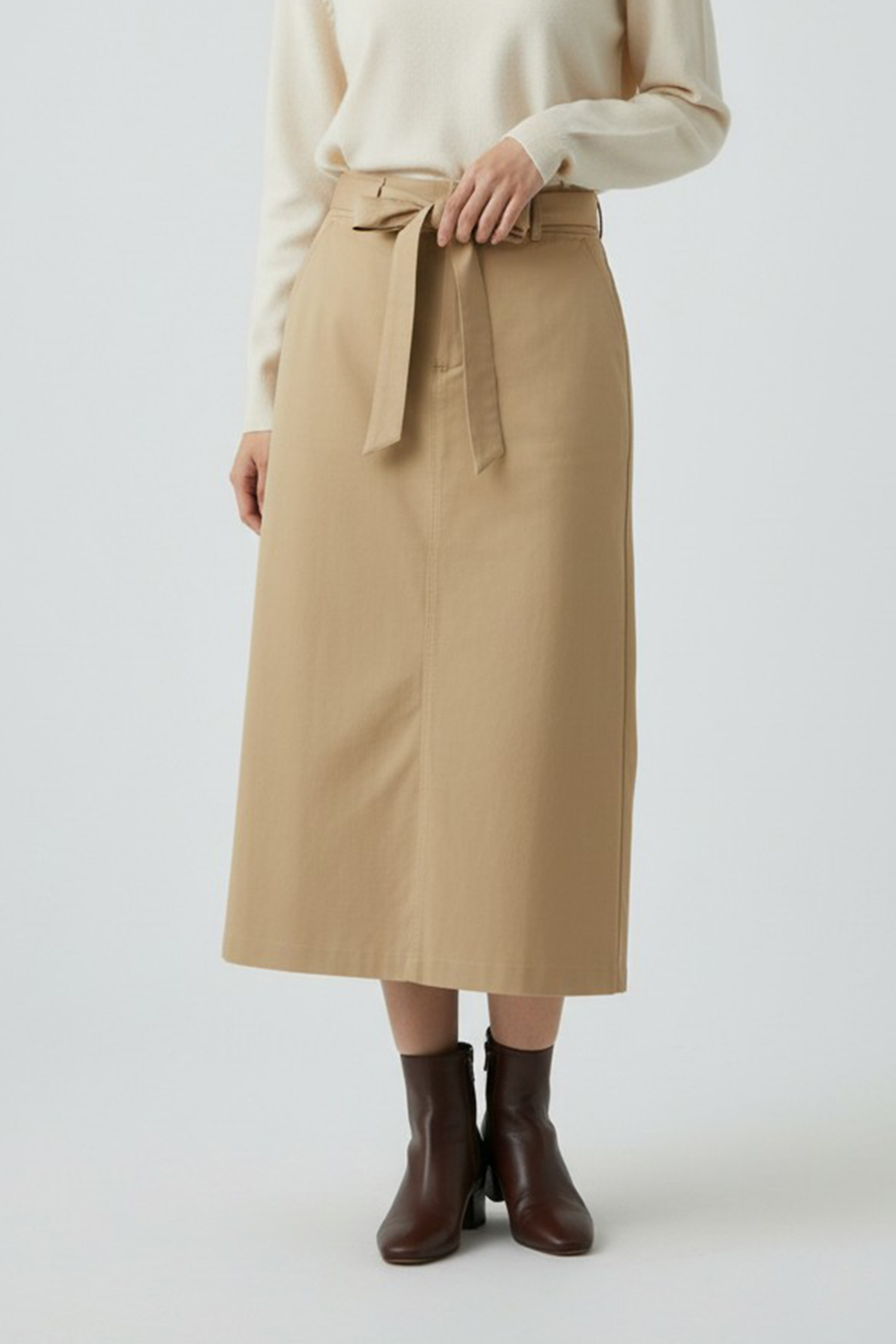 剪接腰頭 斜紋半身裙