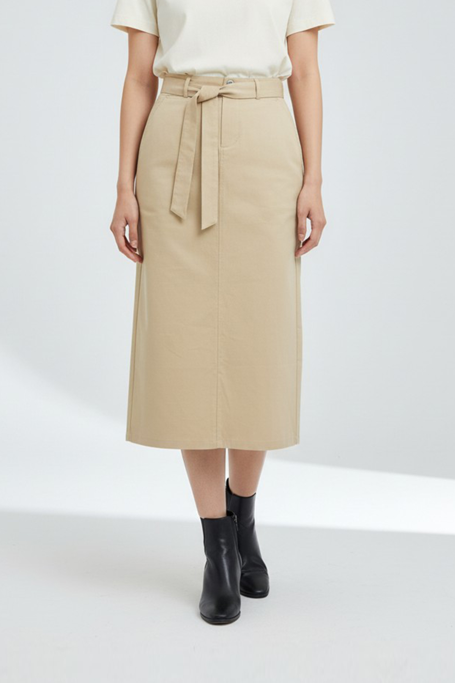 剪接腰頭 斜紋半身裙