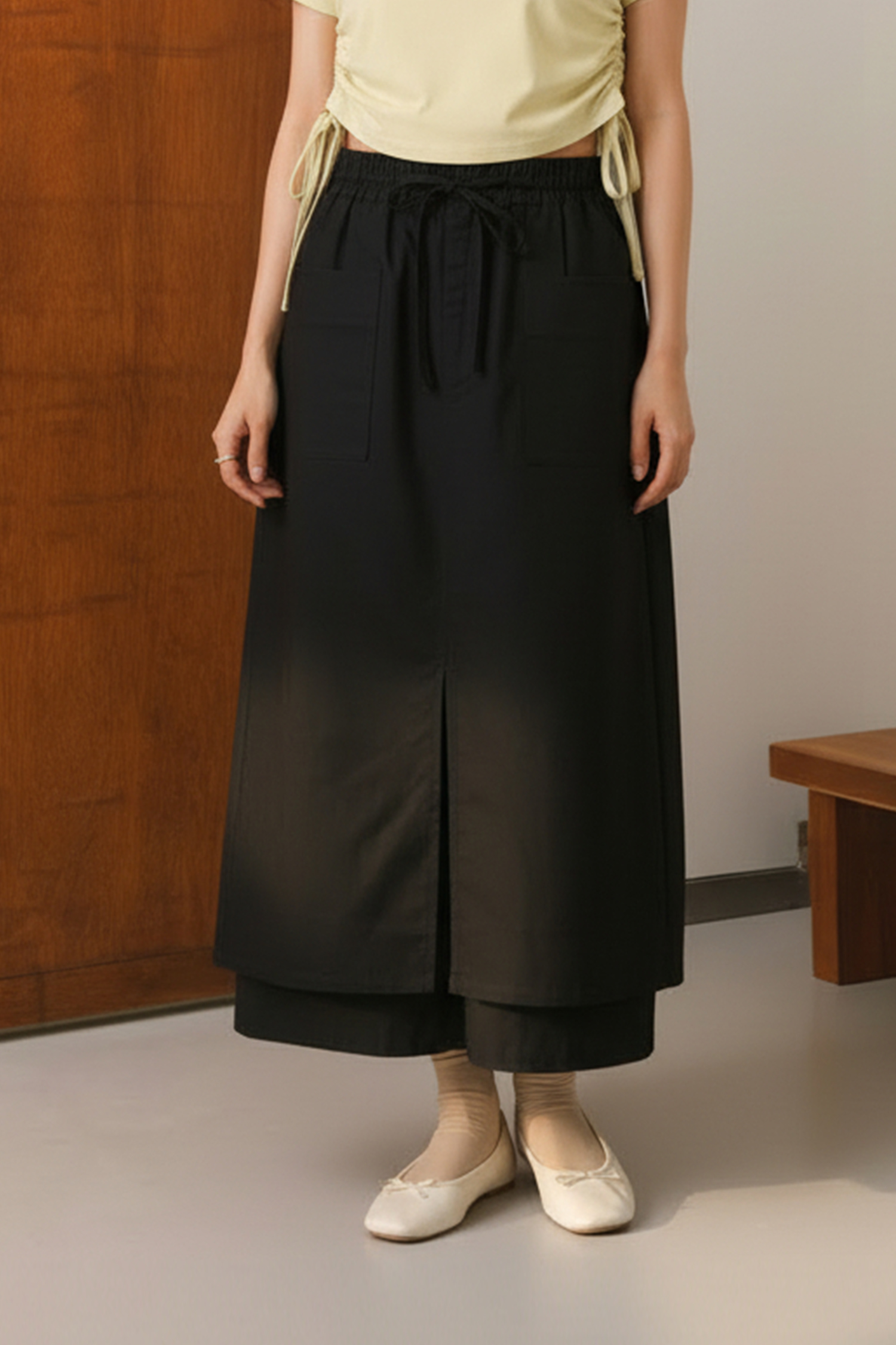 雪紡拼接修身直筒裙