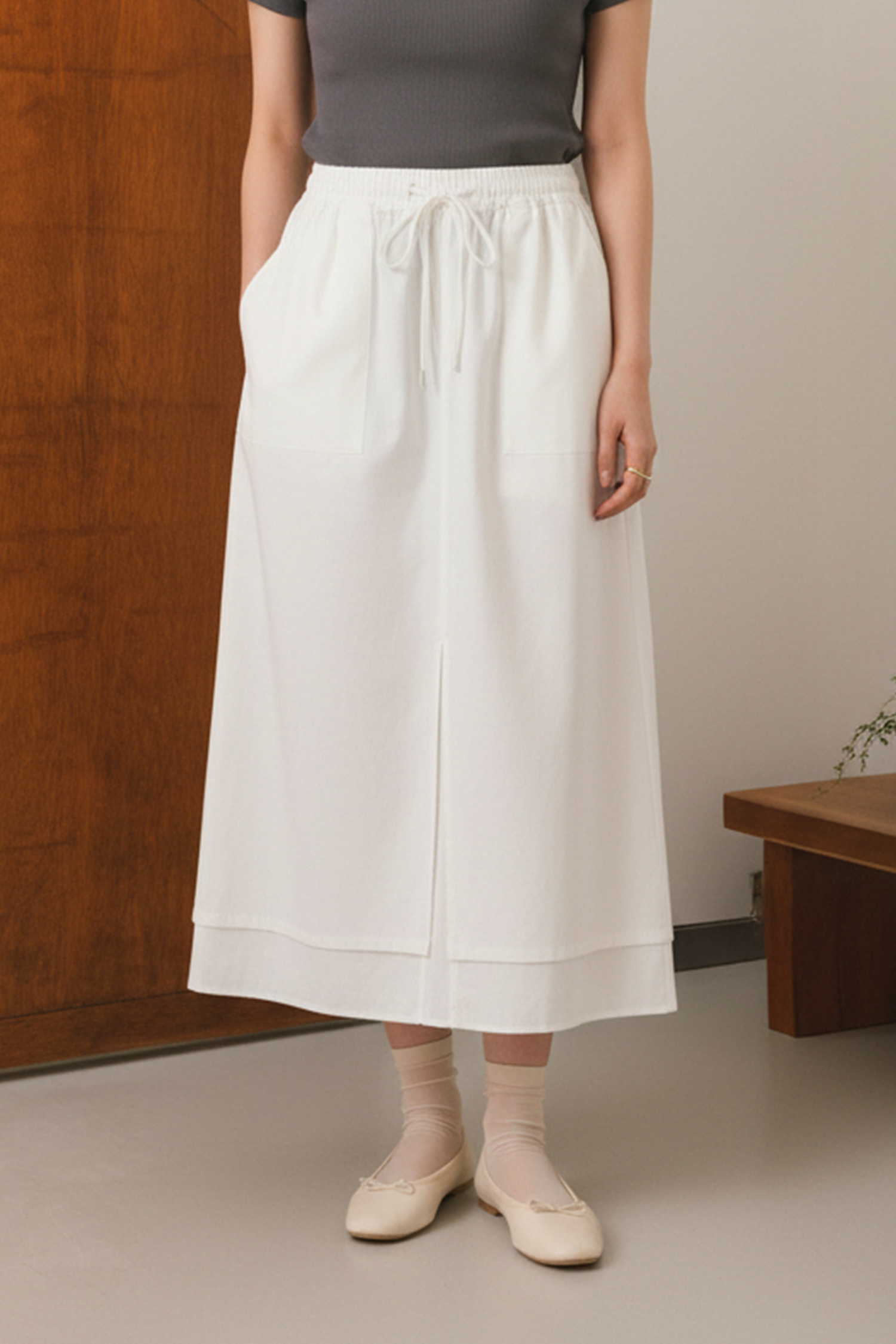 雪紡拼接修身直筒裙