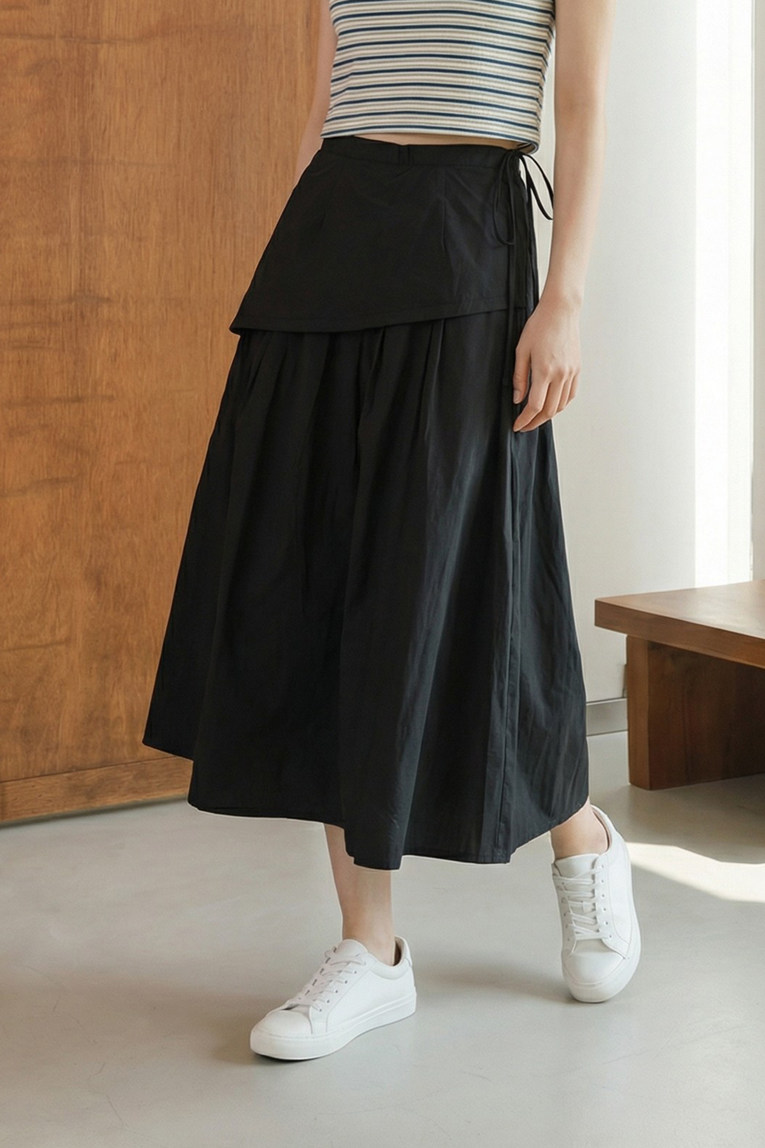 雙層造型 抓褶傘擺裙