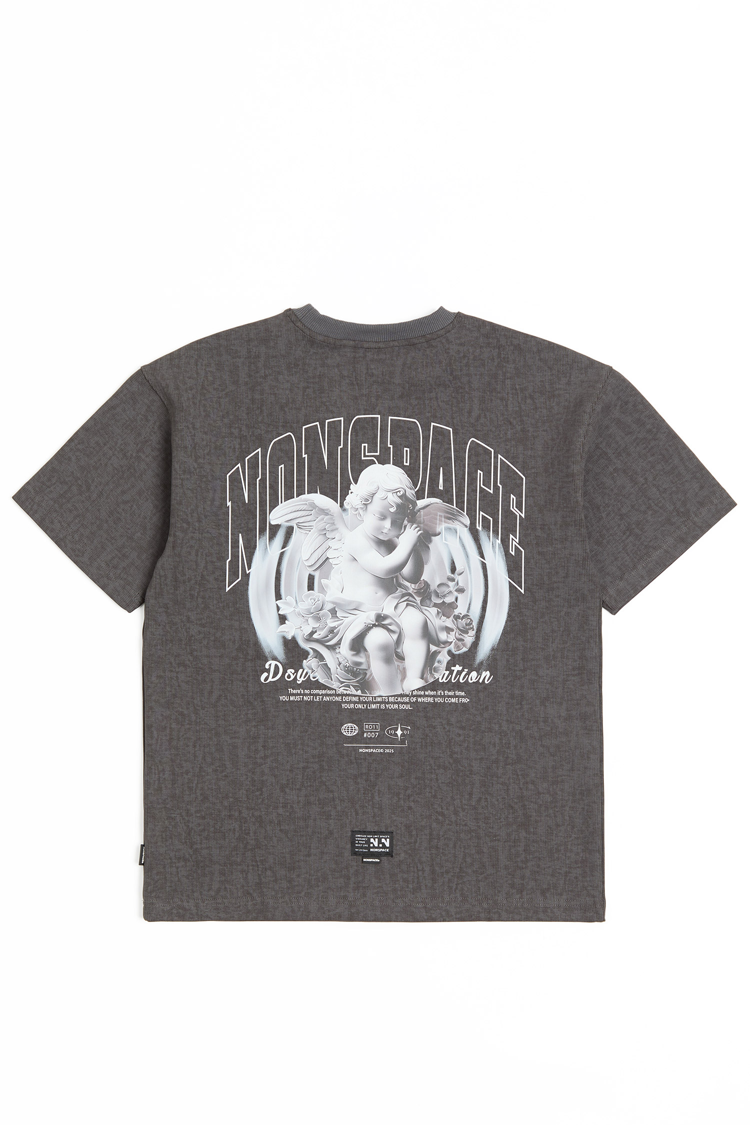 仿舊坑條天使印花 短袖上衣