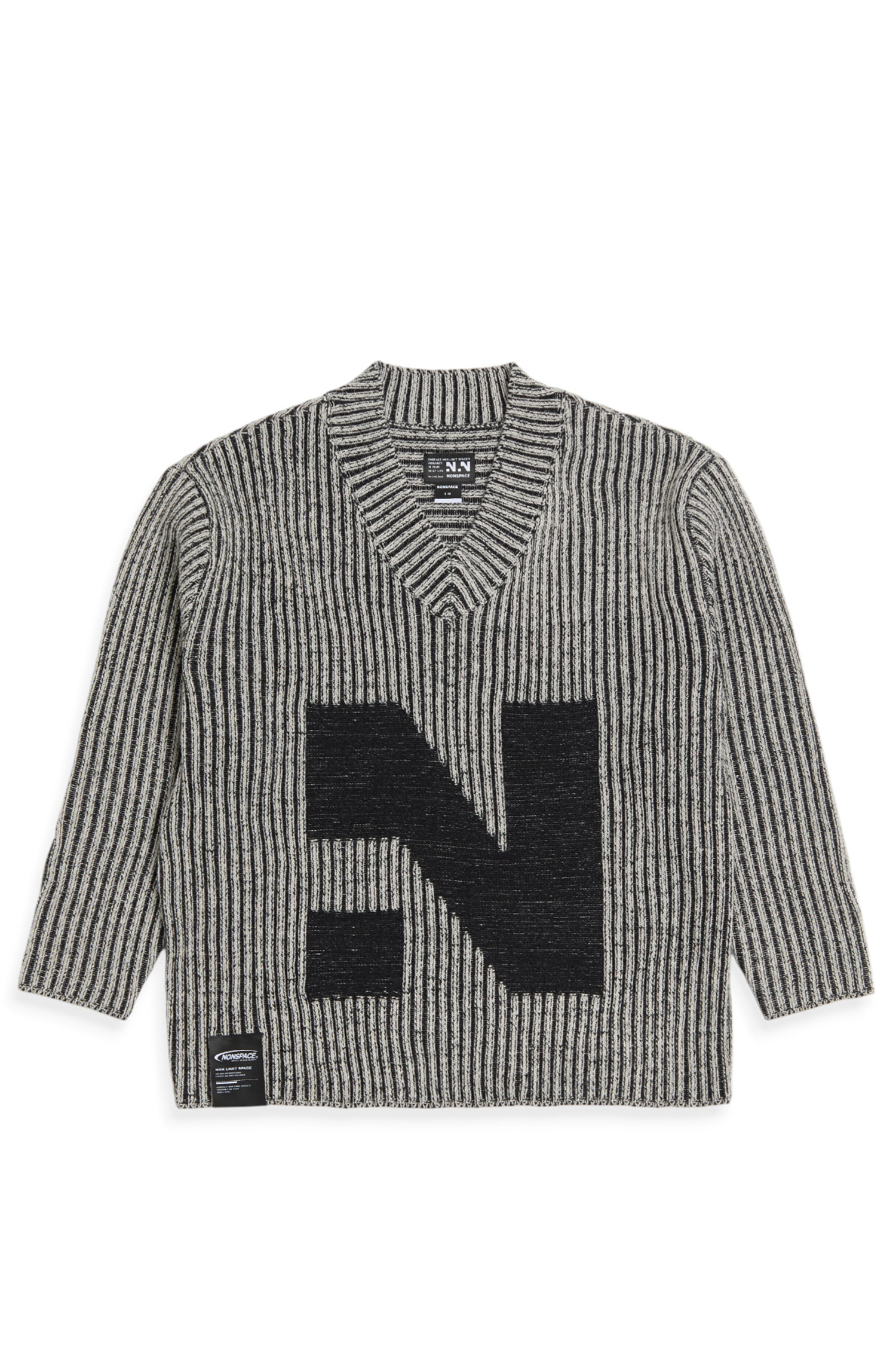NONSPACE 品牌經典緹花坑條雙色 針織長袖毛衣