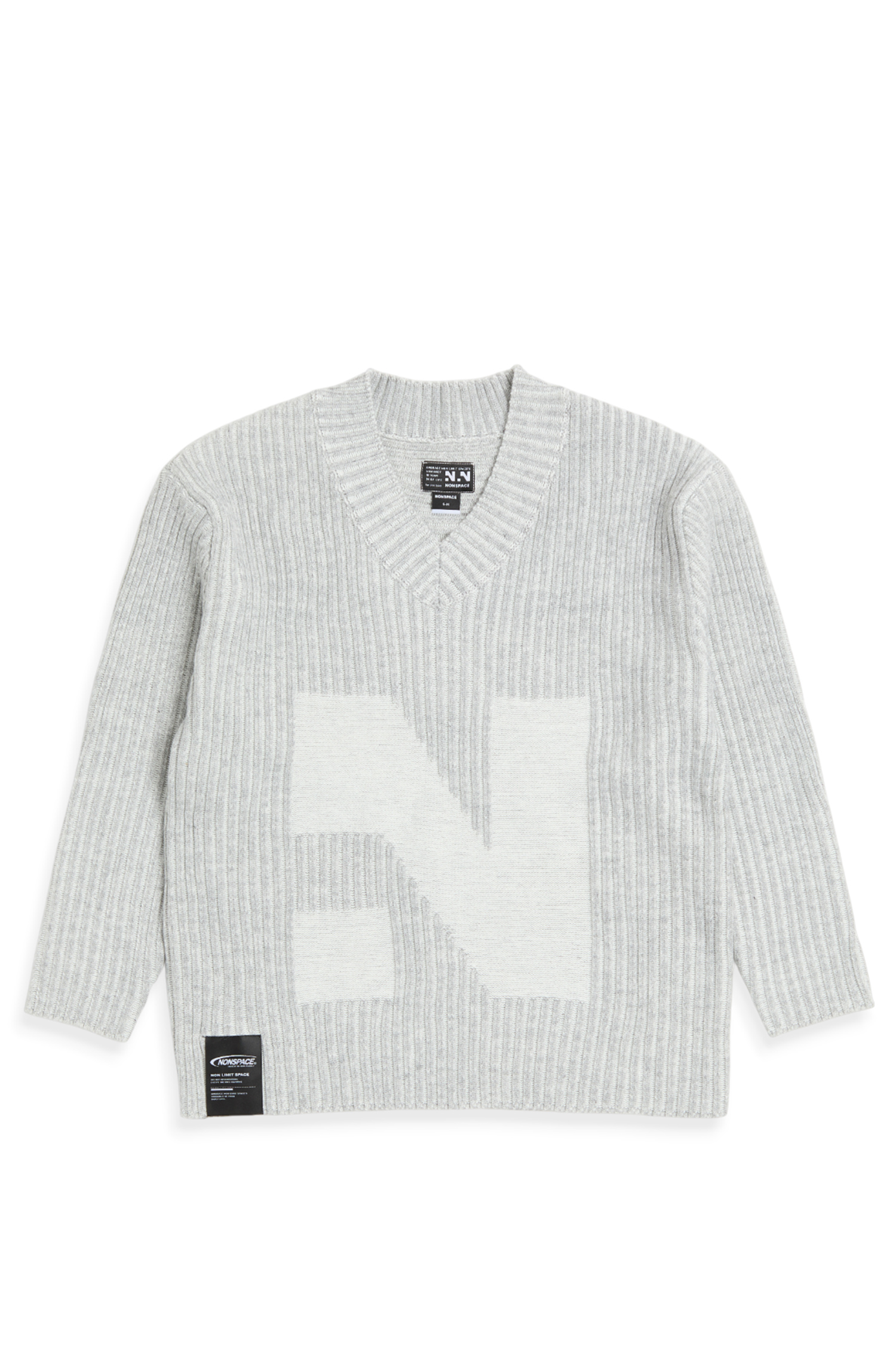 NONSPACE 品牌經典緹花坑條雙色 針織長袖毛衣