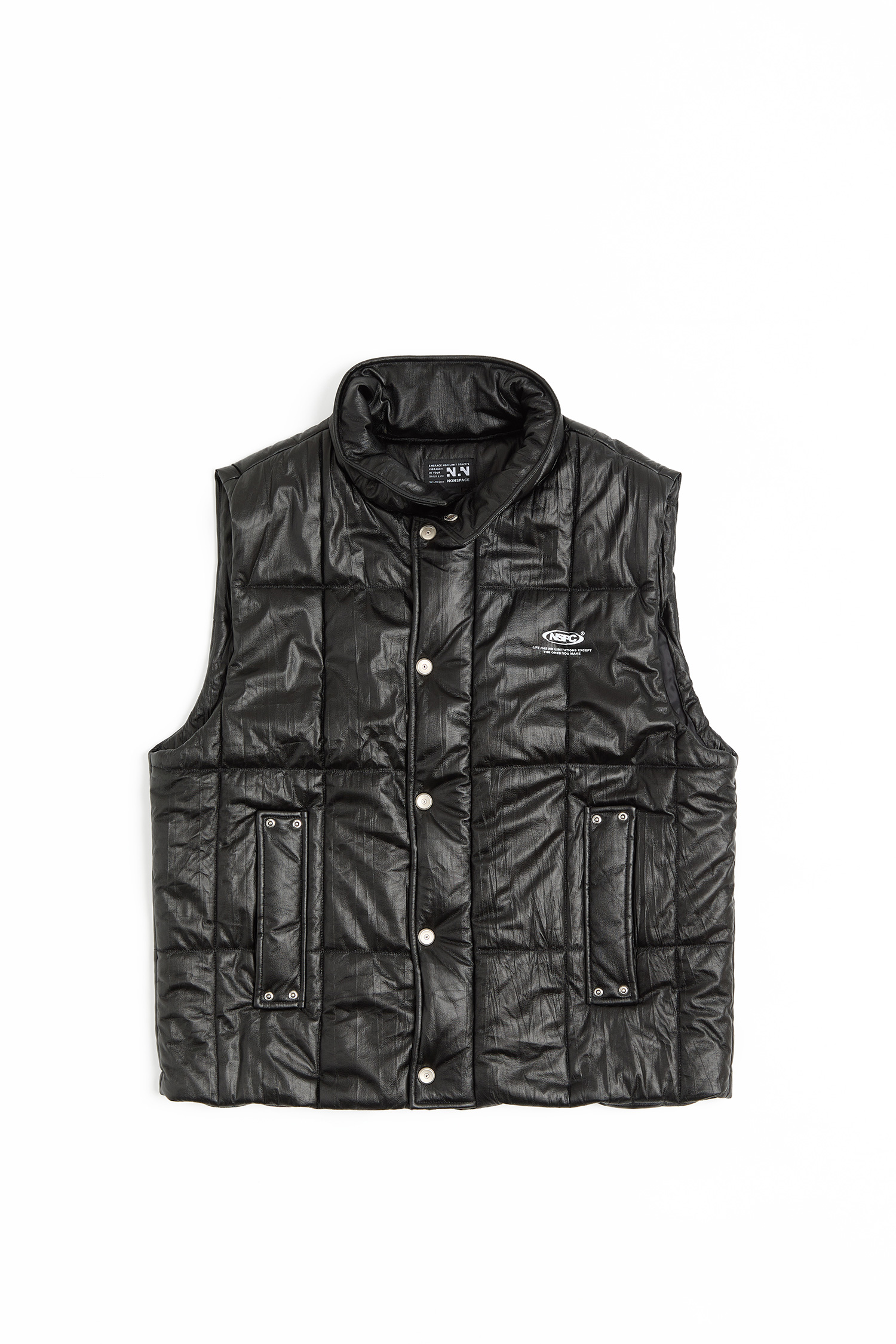 壓褶皮革 鋪棉 背心(寬版)