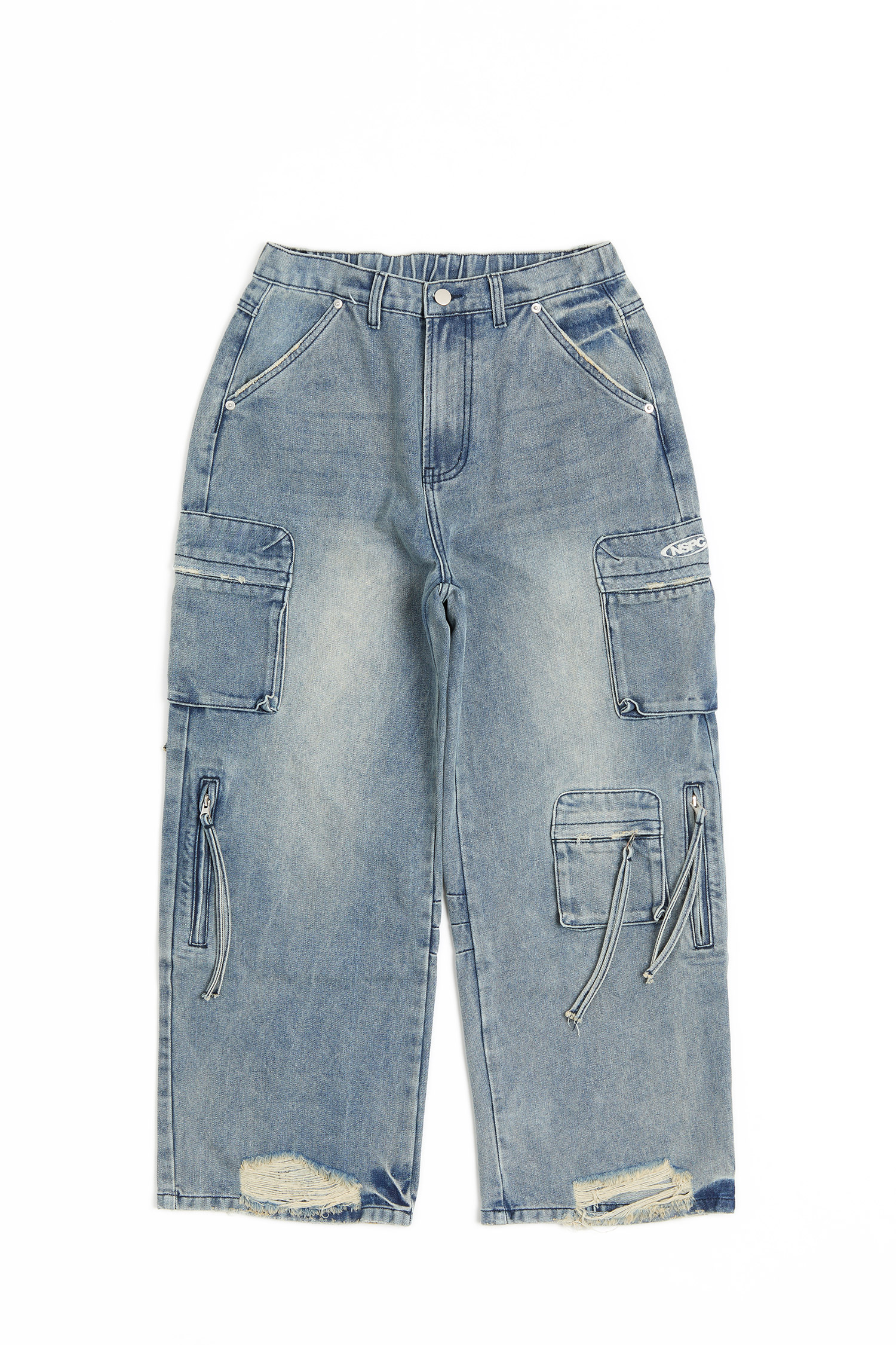 牛仔水洗重工 多口袋長褲