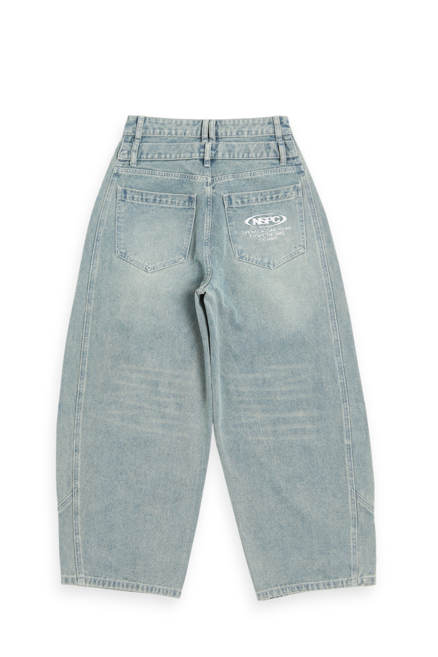 韓系 雙腰頭 水洗牛仔長褲