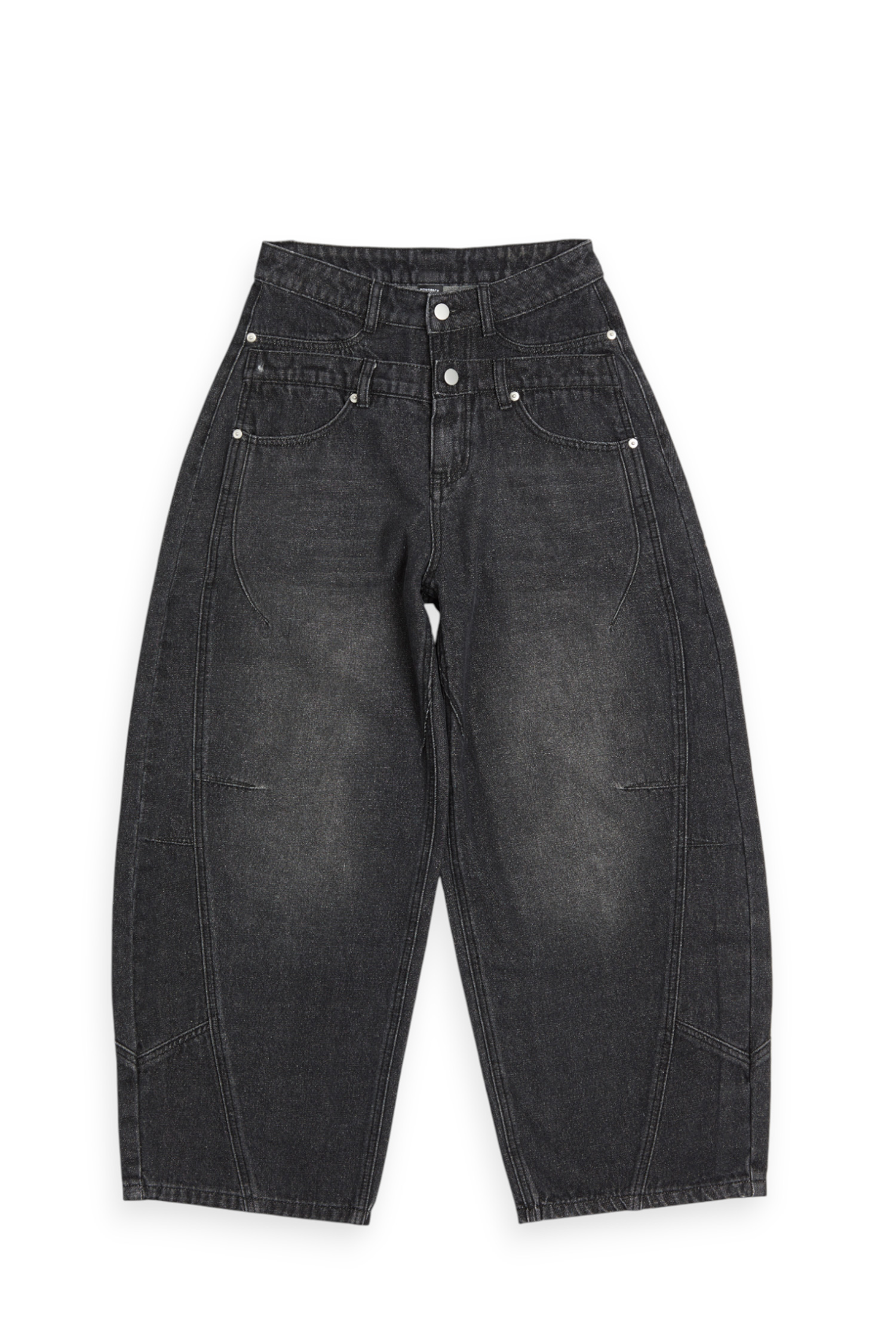 韓系 雙腰頭 水洗牛仔長褲