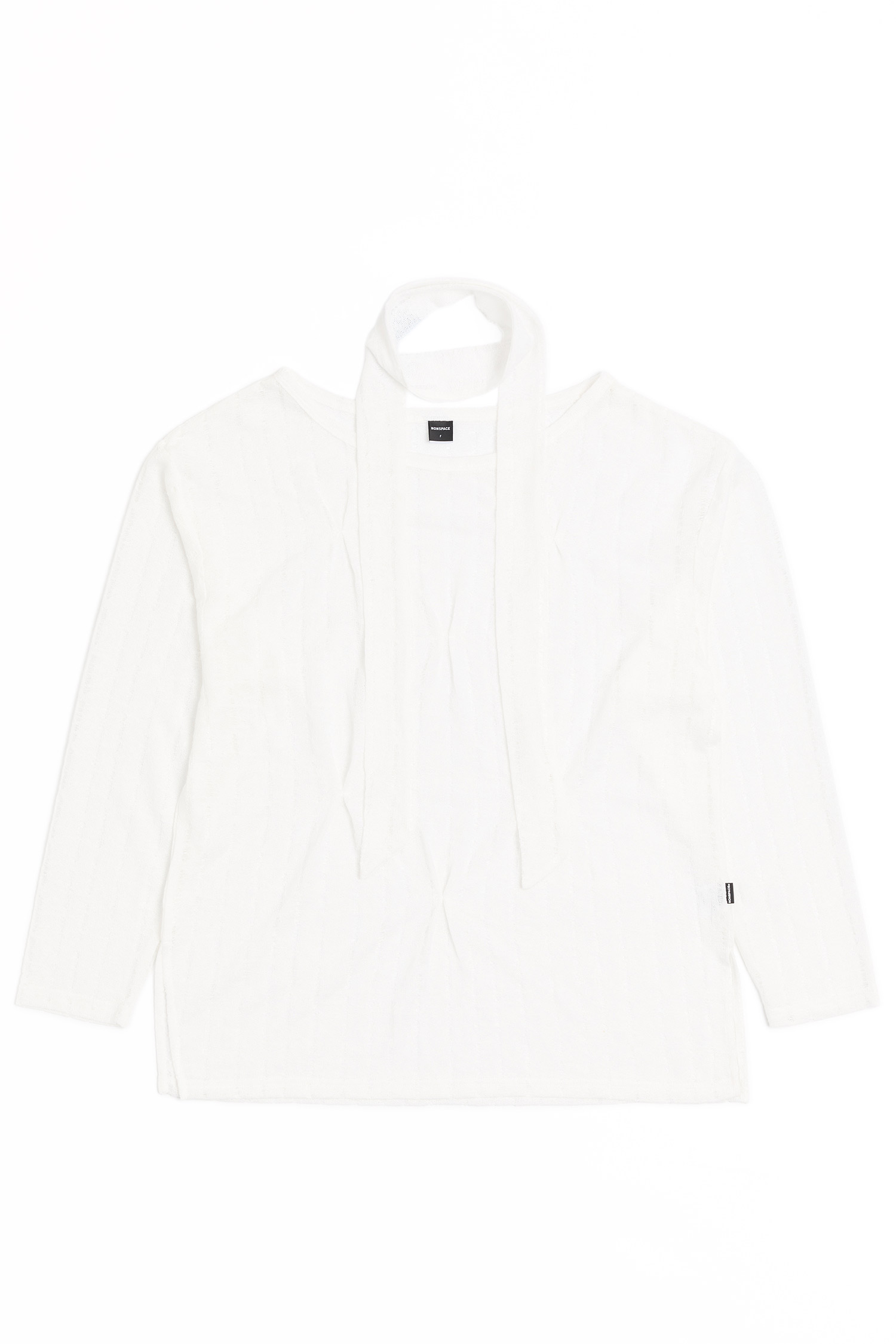 NONSPACE 簍空針織抓摺長袖上衣(附領巾)(女)