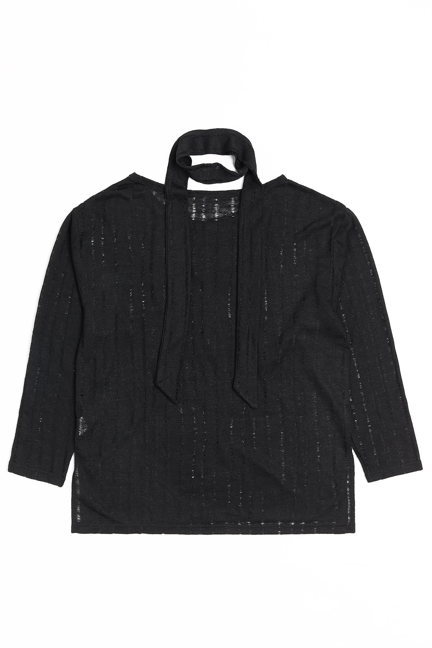 NONSPACE 簍空針織抓摺長袖上衣(附領巾)(女)