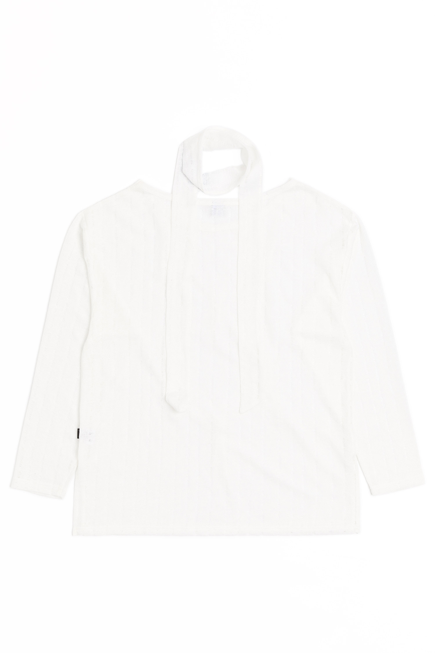 NONSPACE 簍空針織抓摺長袖上衣(附領巾)(女)