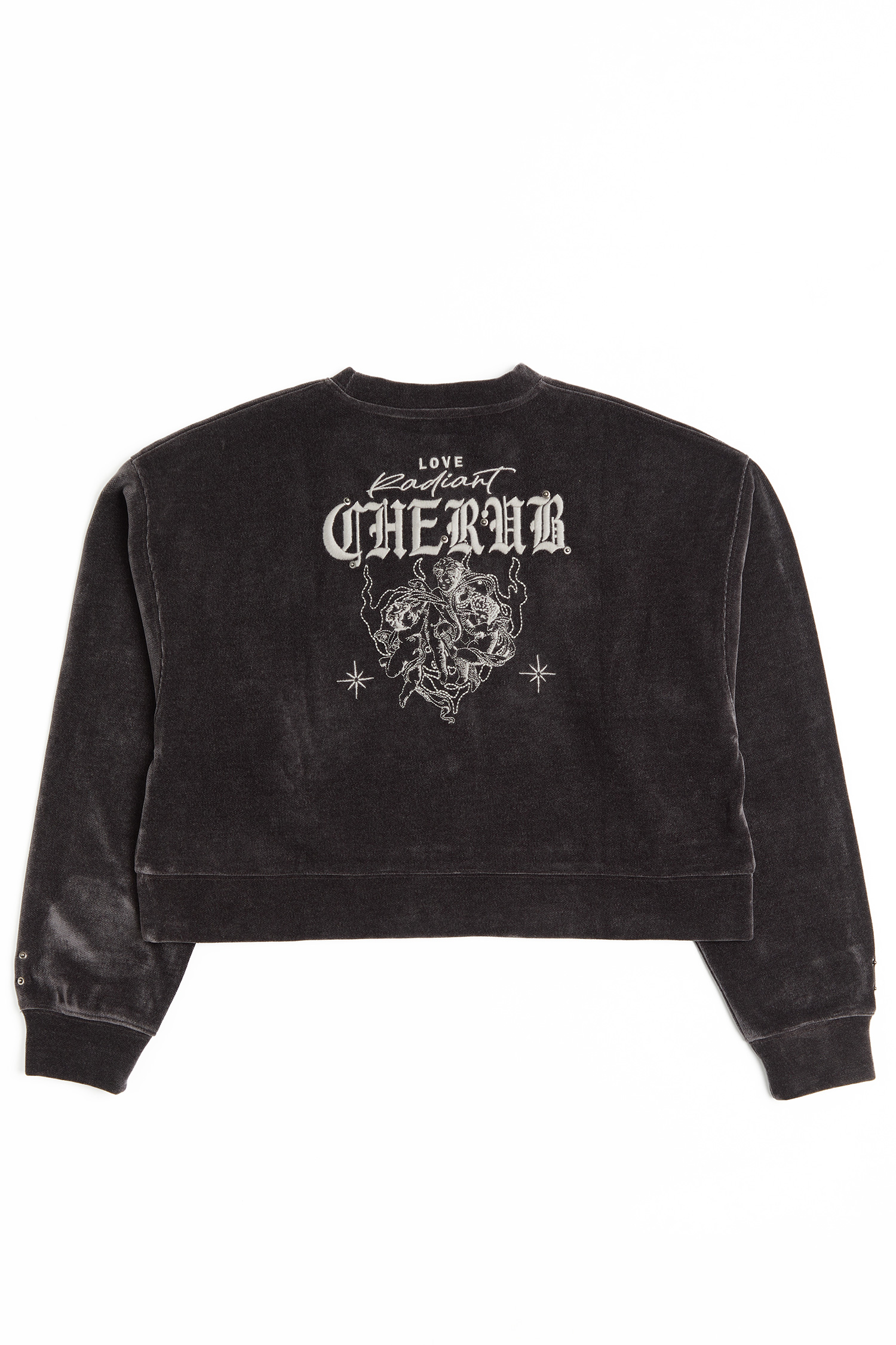 星空絨 天使電繡短版長袖上衣(女)