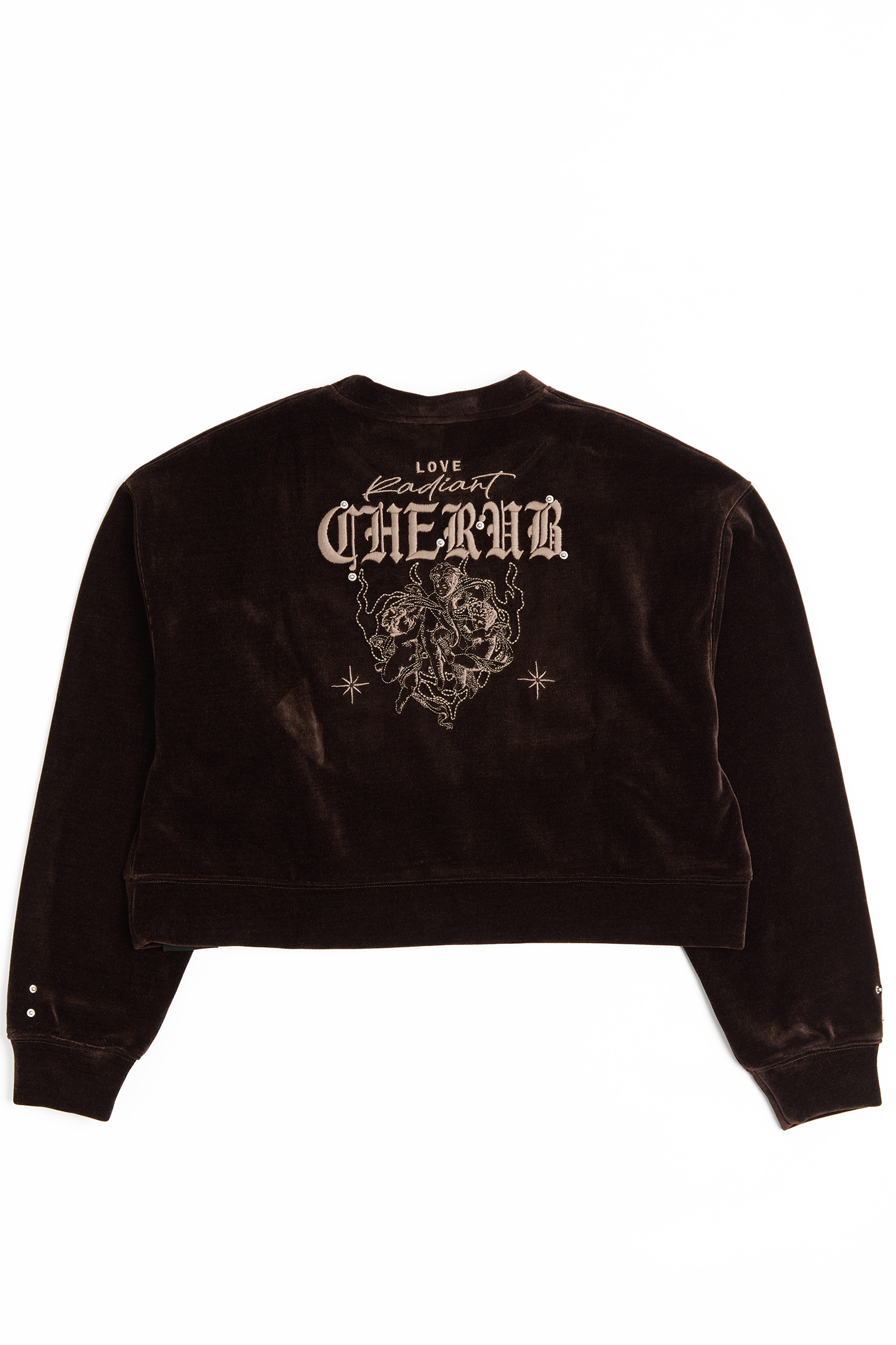 星空絨 天使電繡短版長袖上衣(女)