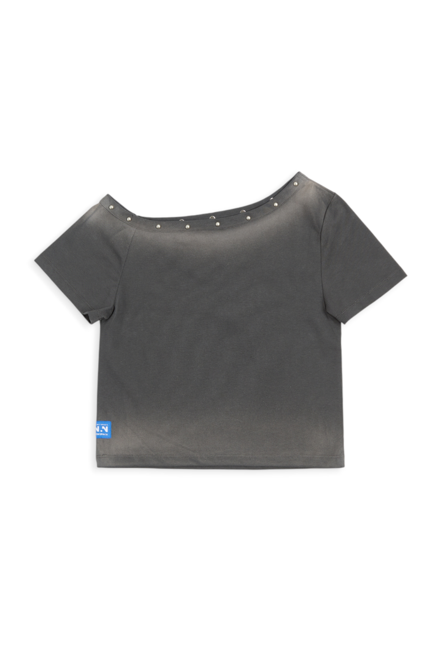 斜肩鉚釘裝飾短袖上衣(女)