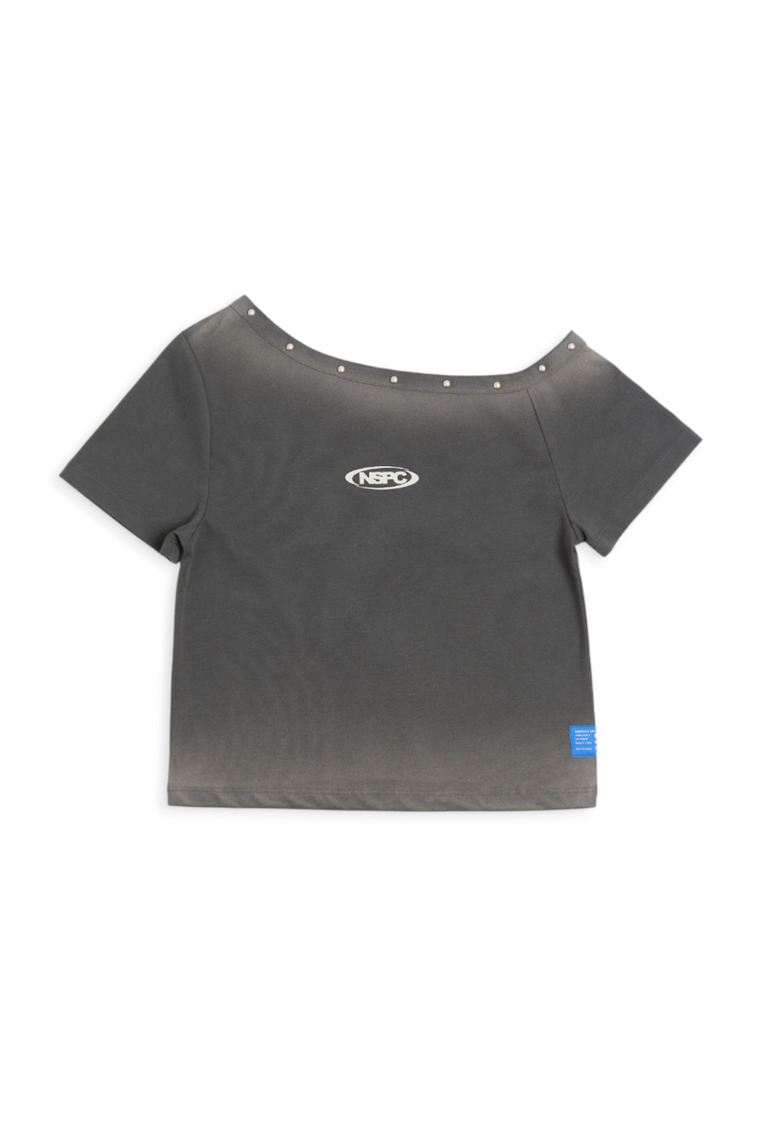 斜肩鉚釘裝飾短袖上衣(女)