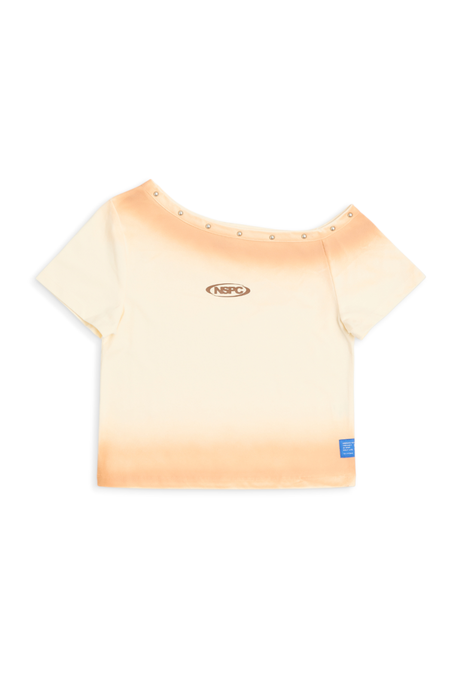 斜肩鉚釘裝飾短袖上衣(女)