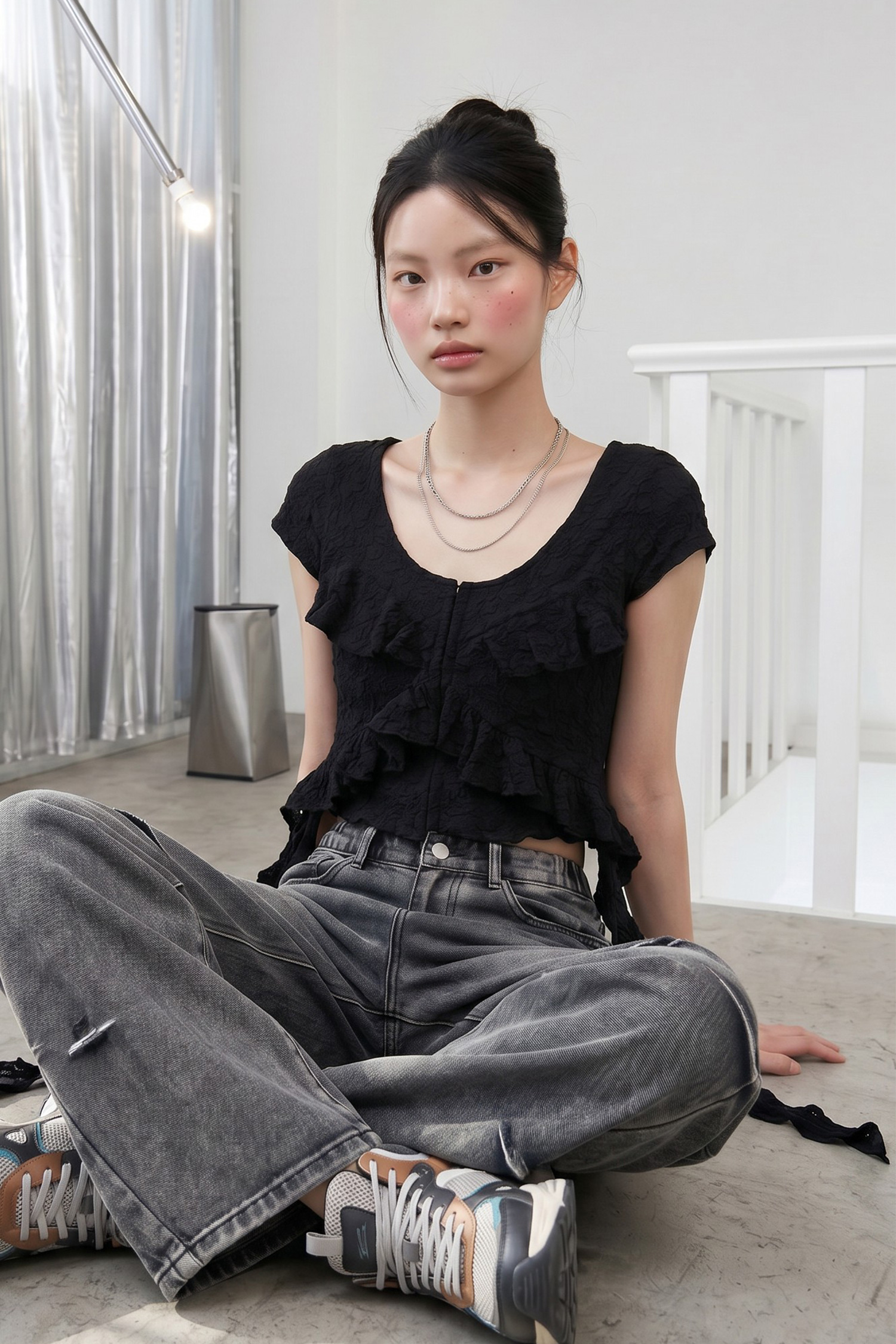 蕾絲造型開襟上衣(女)