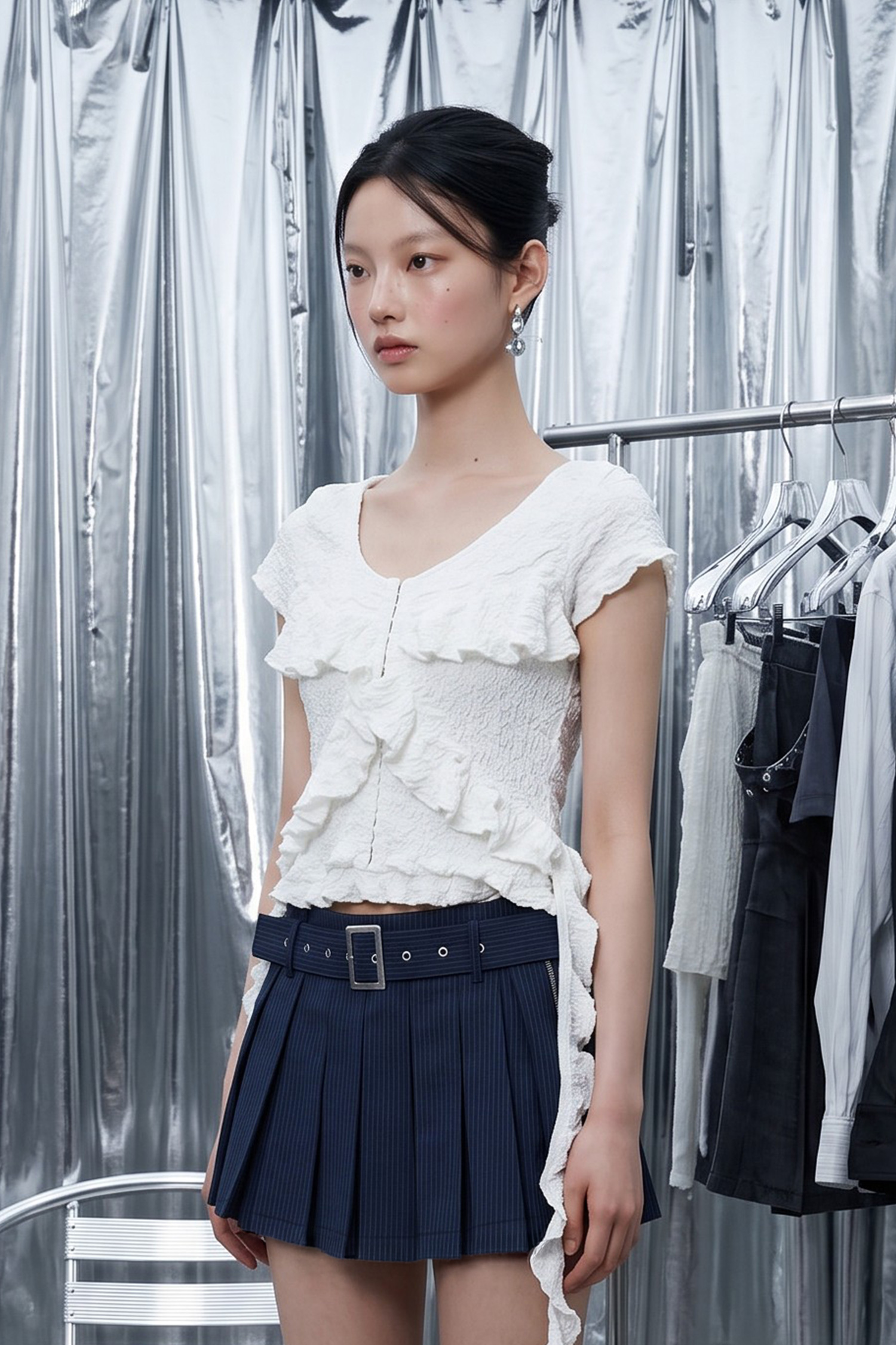 蕾絲造型開襟上衣(女)