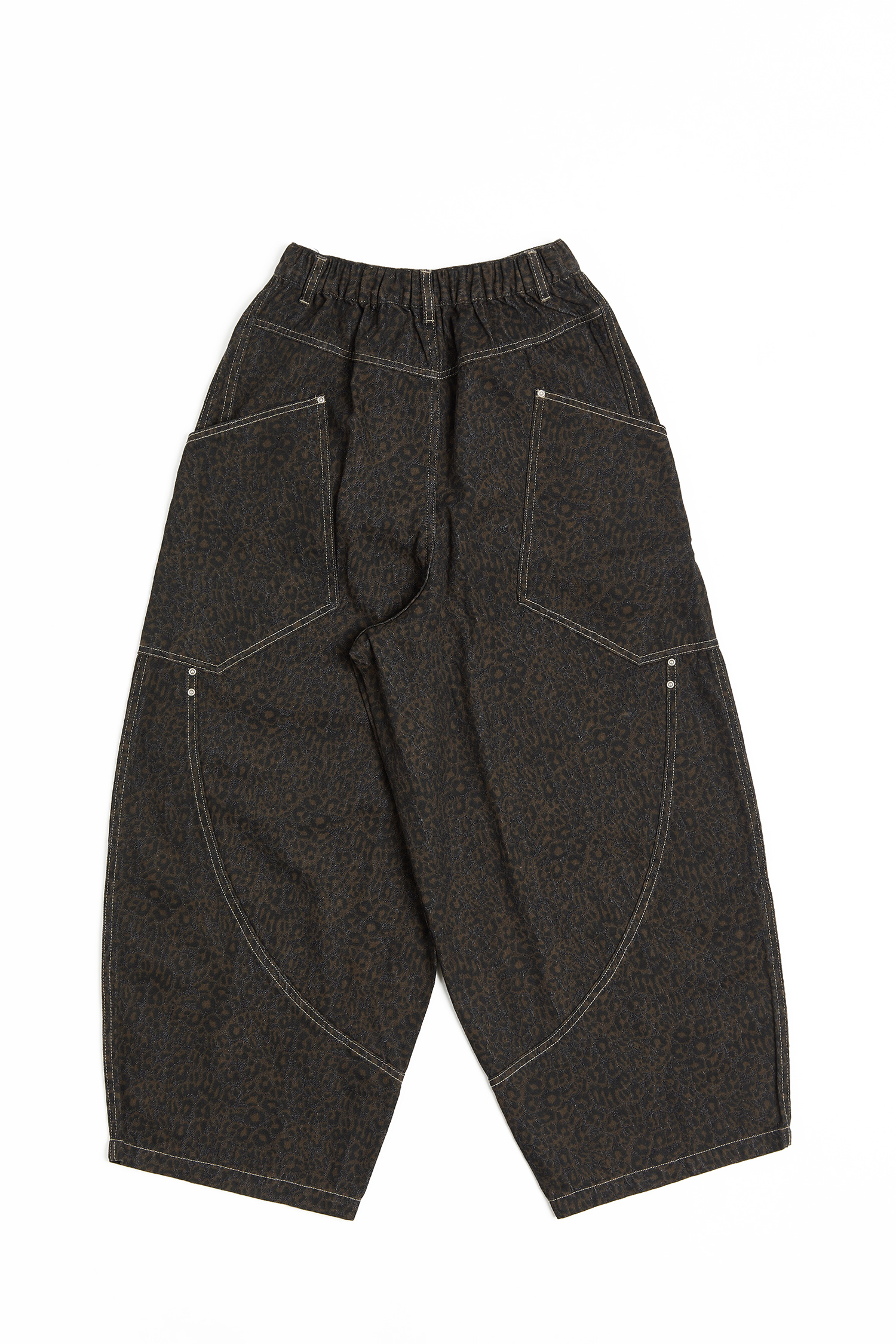 豹紋廓形牛仔長褲