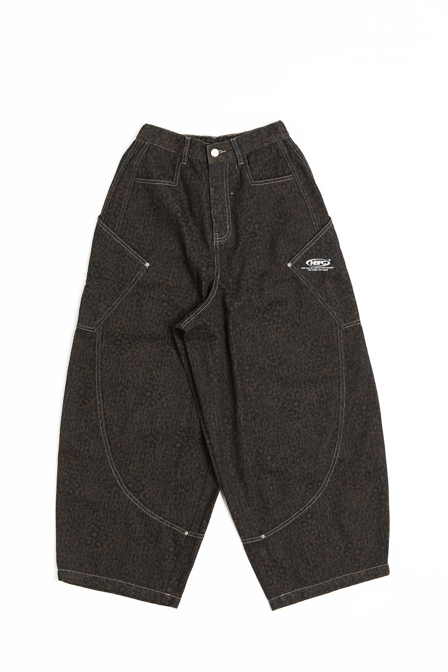 豹紋廓形牛仔長褲