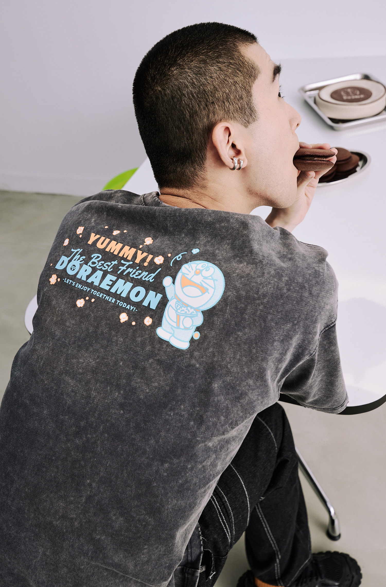 哆啦A夢 美味甜點 水洗印花短袖上衣