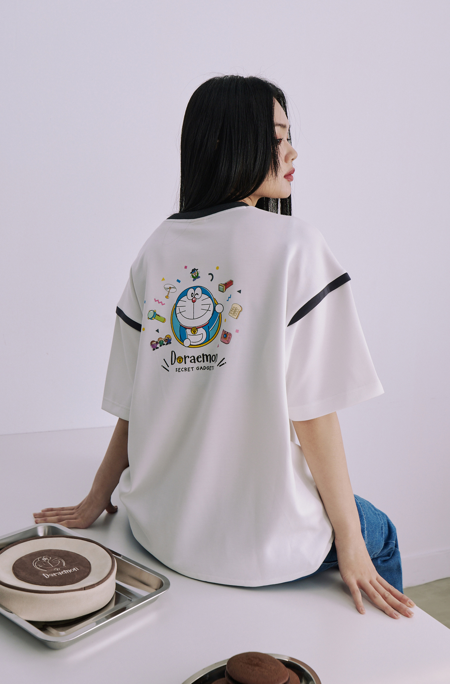 哆啦A夢 秘密道具 撞色太空棉印花短袖上衣