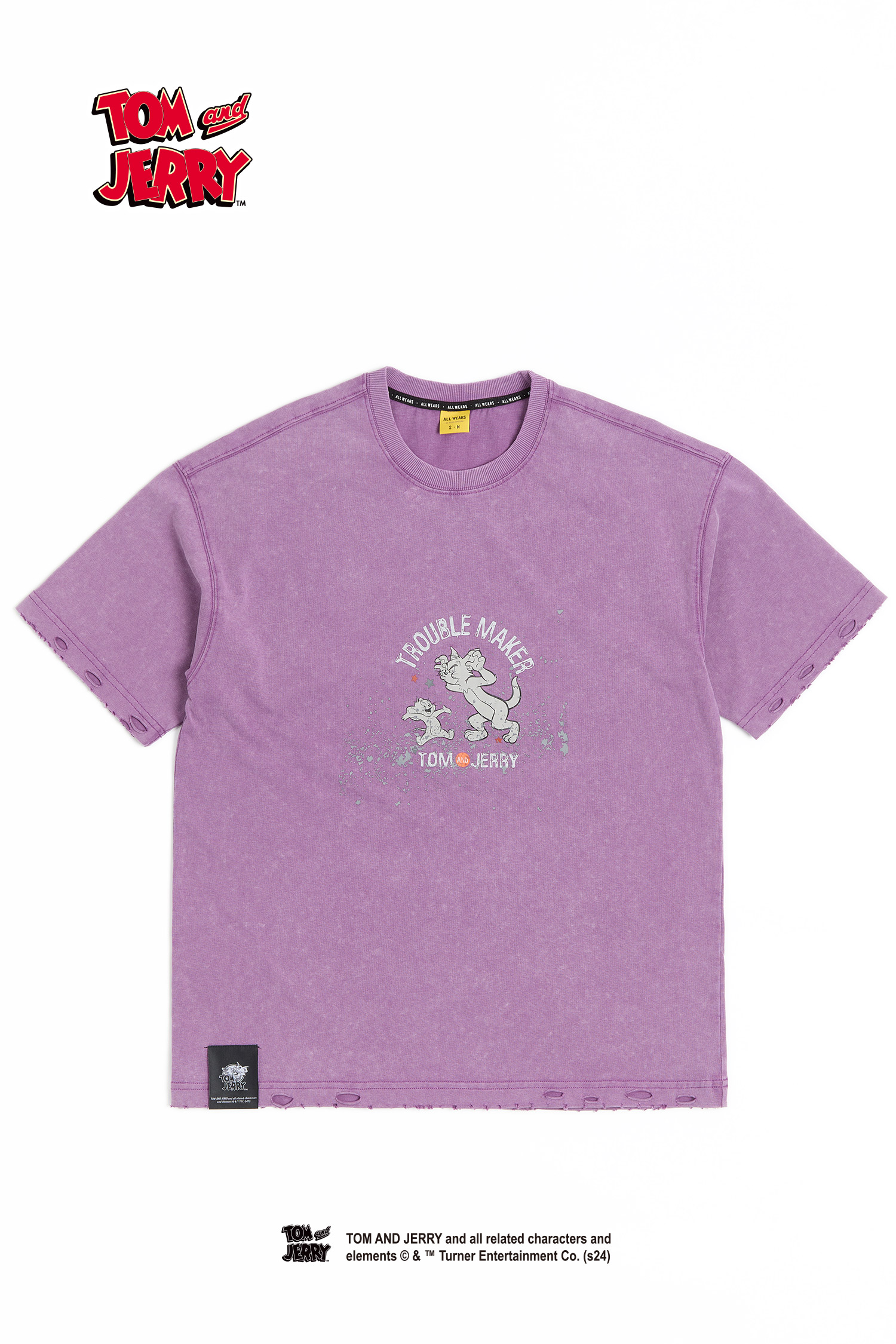 TOM AND JERRY 水洗磨破印花短袖上衣