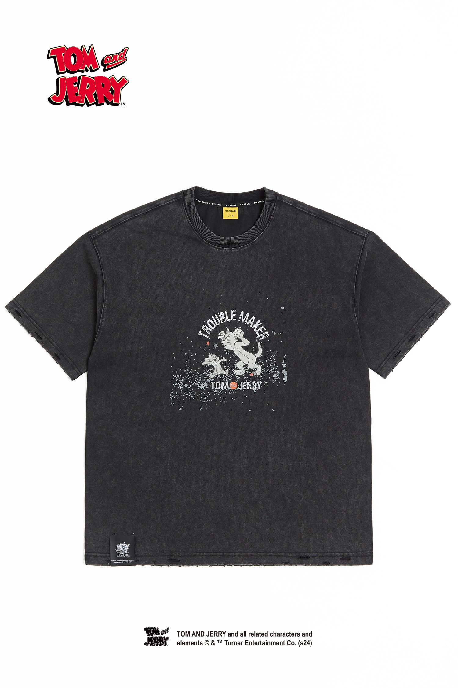 TOM AND JERRY 水洗磨破印花短袖上衣