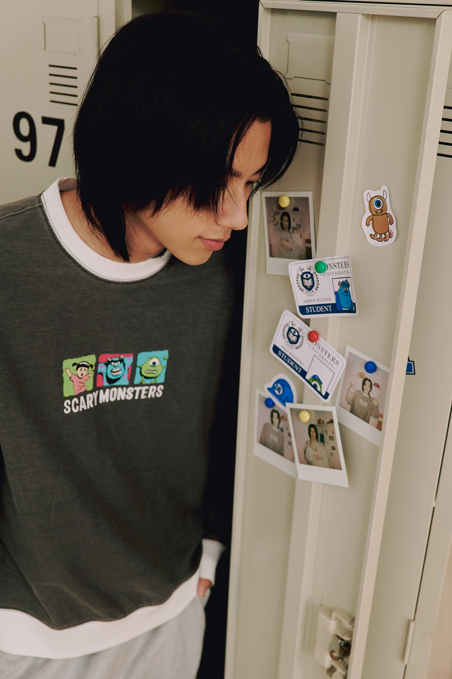 怪獸大學 撞色牛仔印花長袖上衣