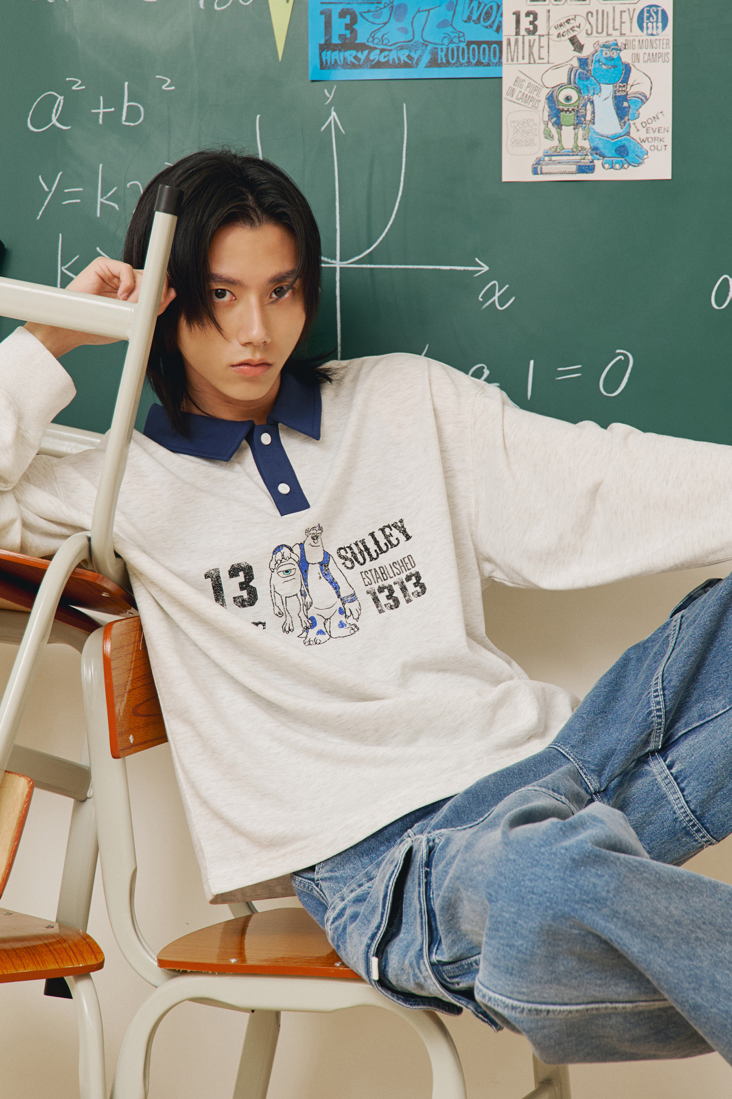 怪獸大學 半開襟撞色印花長袖上衣