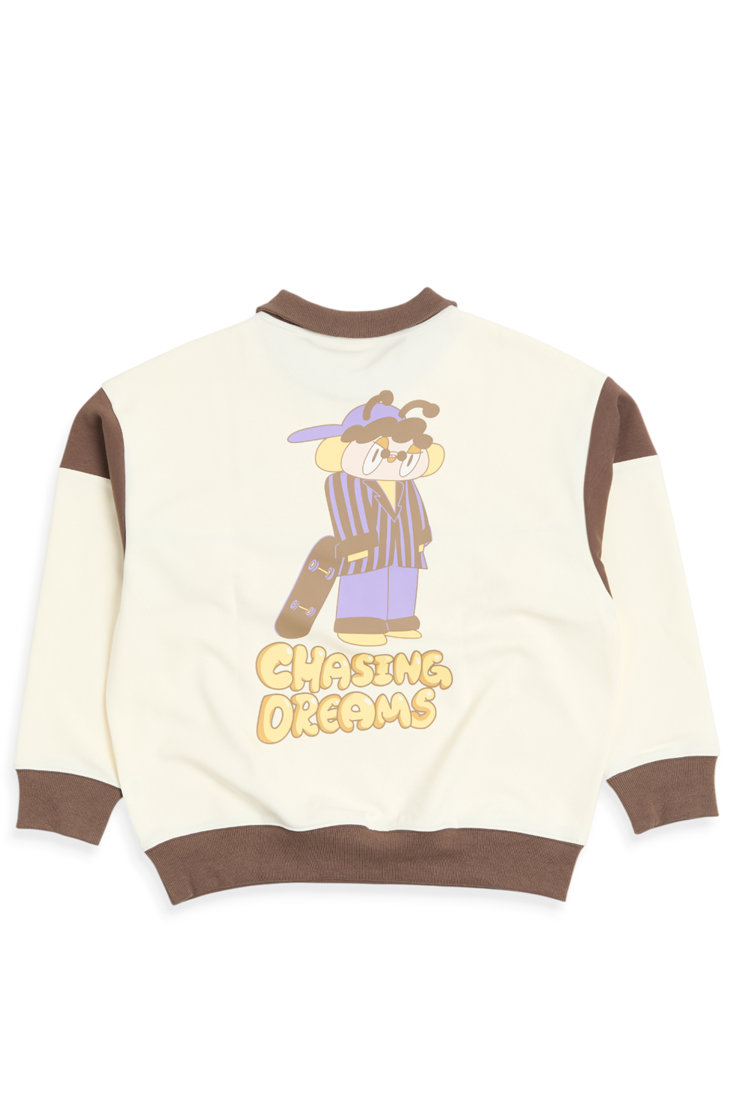 鹿人與泥鰍 翻領撞色長袖上衣