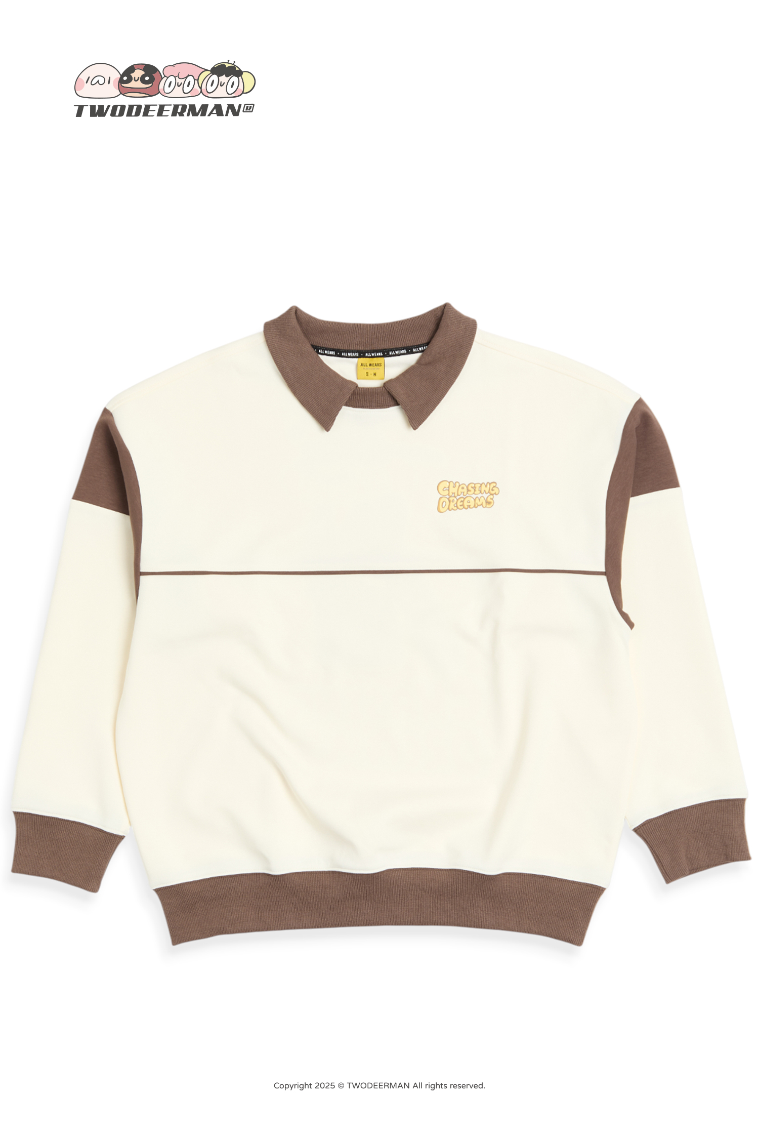 鹿人與泥鰍 翻領撞色長袖上衣