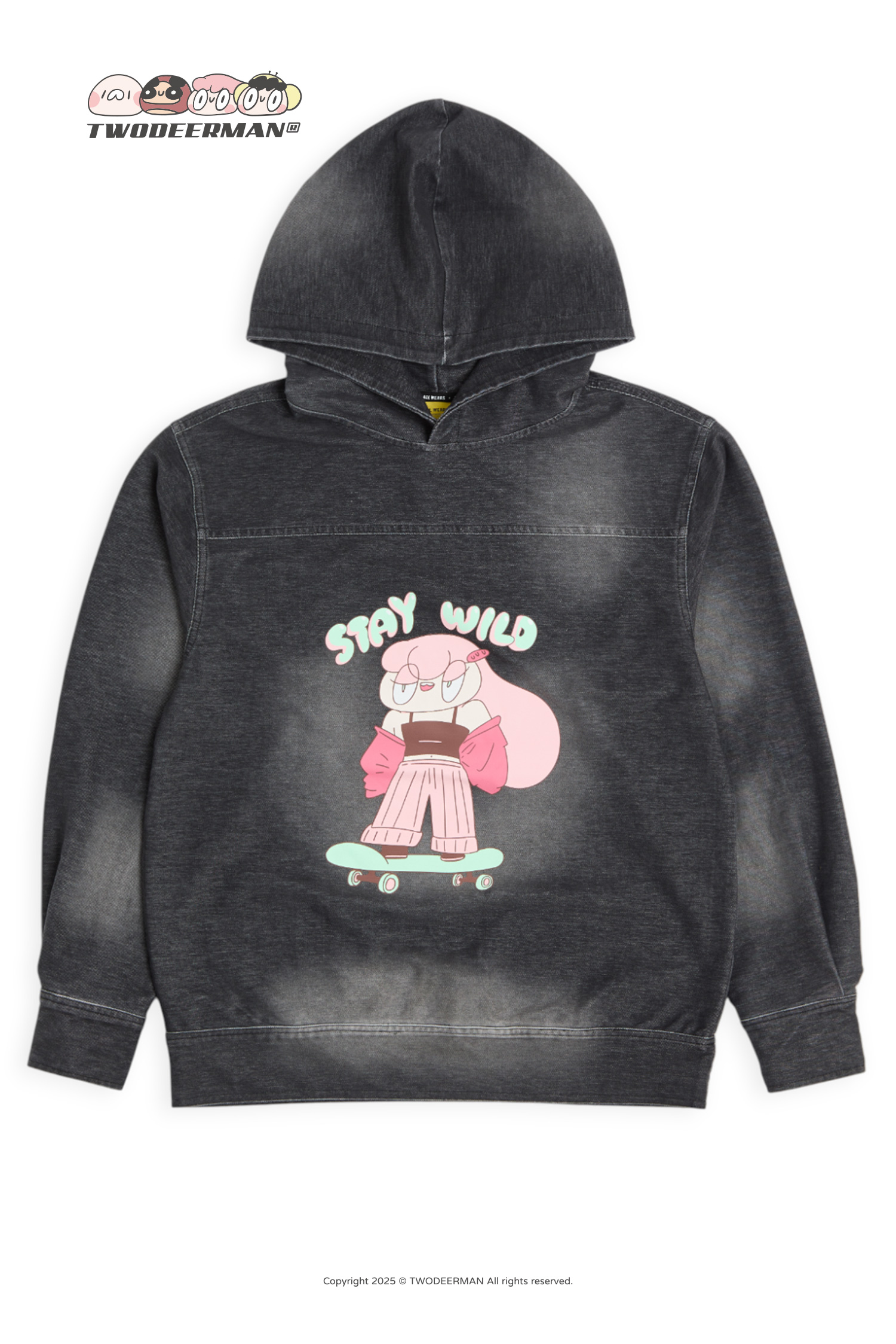 鹿人與泥鰍 剪接牛仔連帽長袖上衣