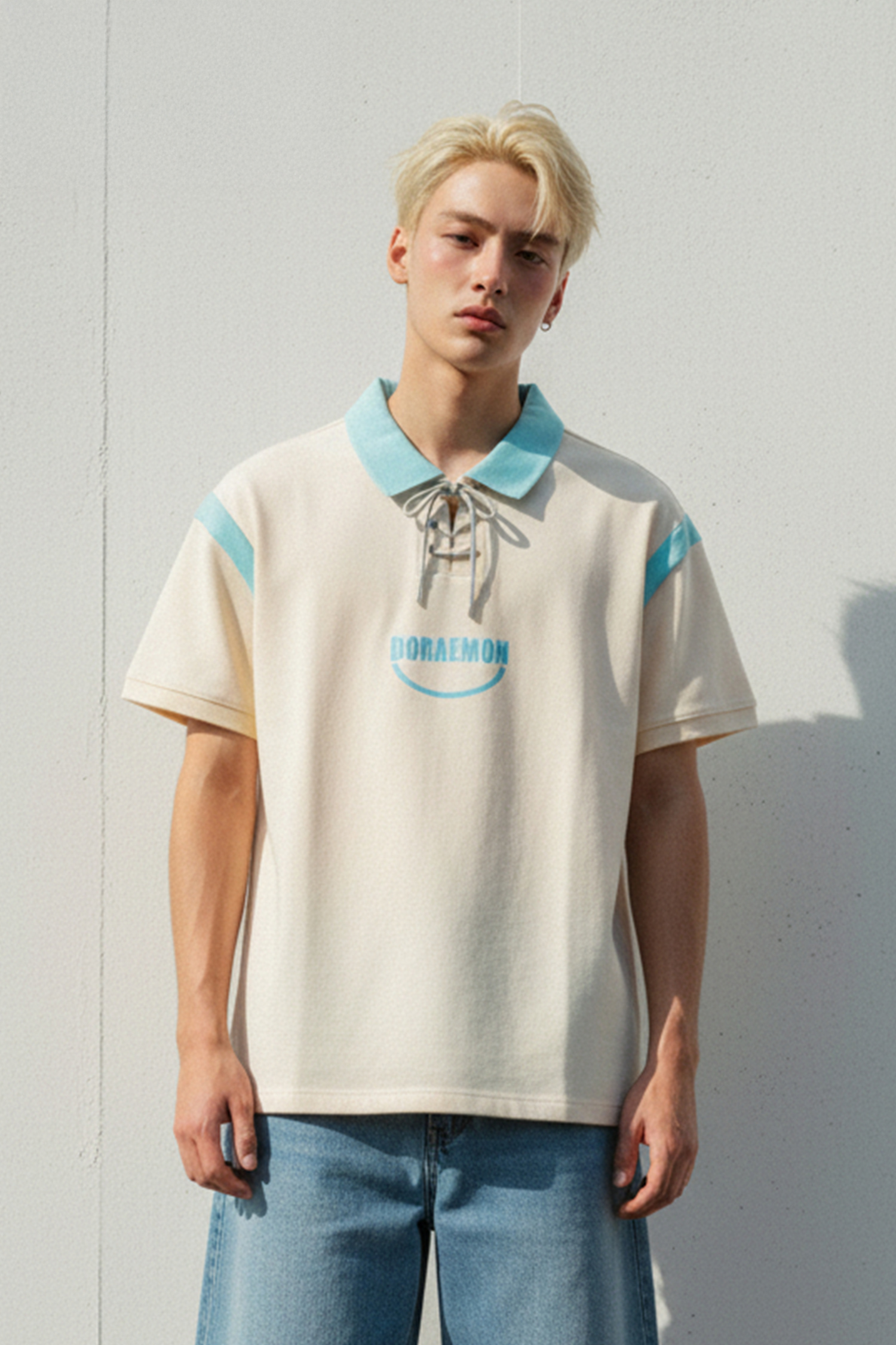 哆啦A夢 綁繩半開襟短袖上衣