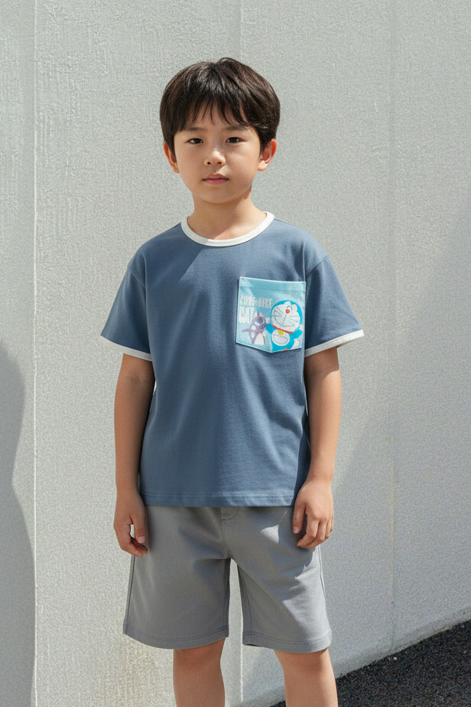 哆啦A夢 撞色口袋短袖上衣(童)