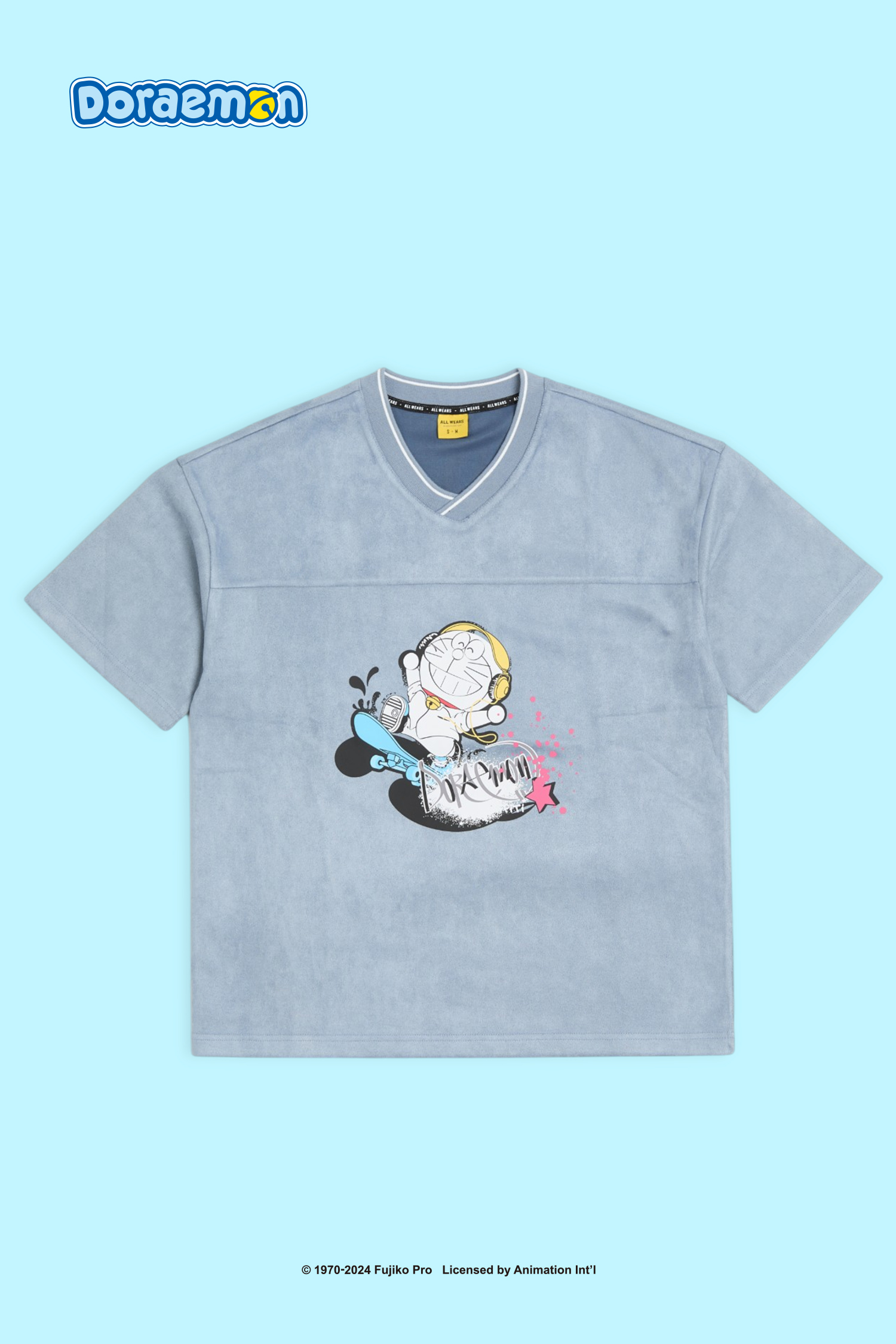哆啦A夢 街頭滑板 V領短袖上衣