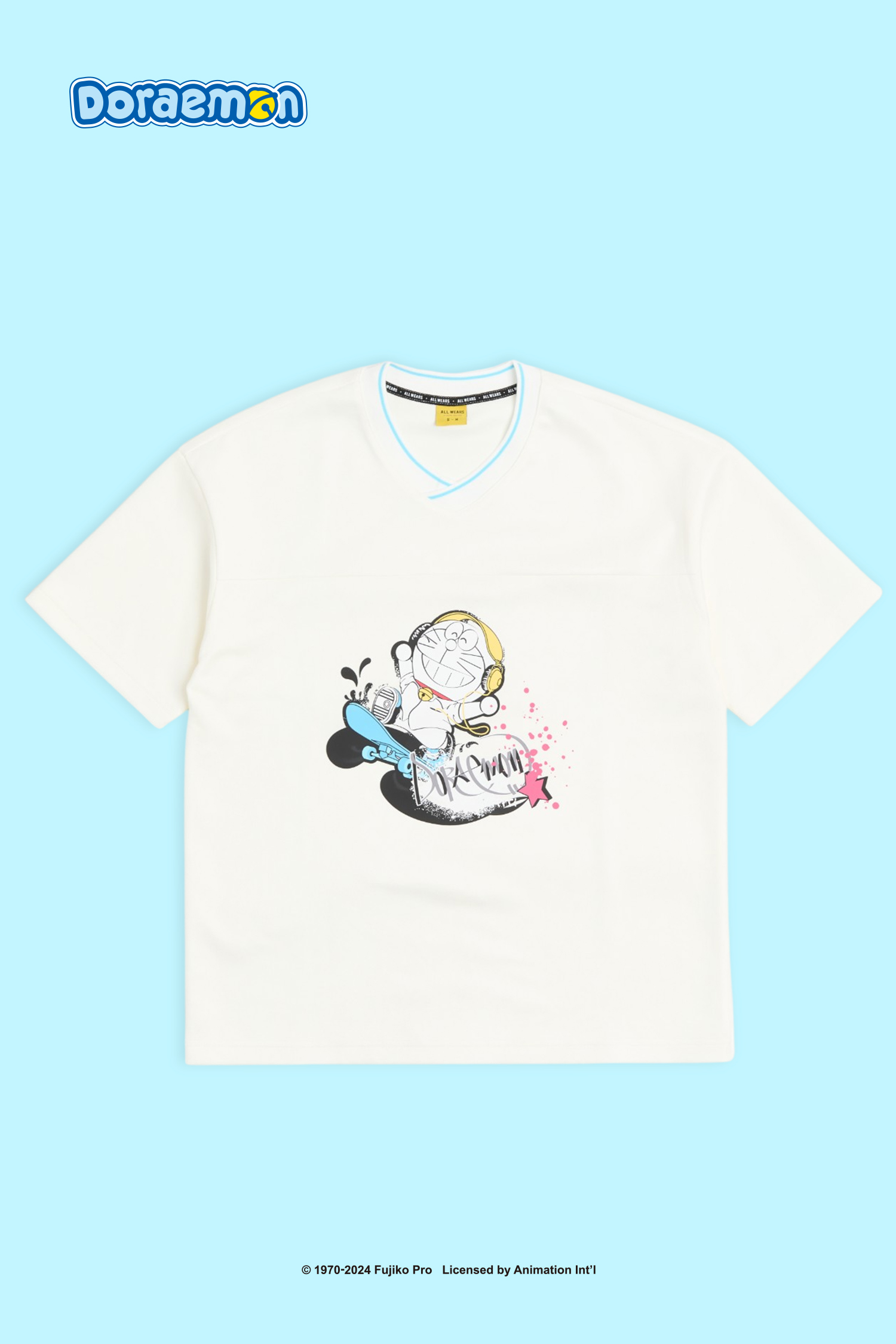 哆啦A夢 街頭滑板 V領短袖上衣