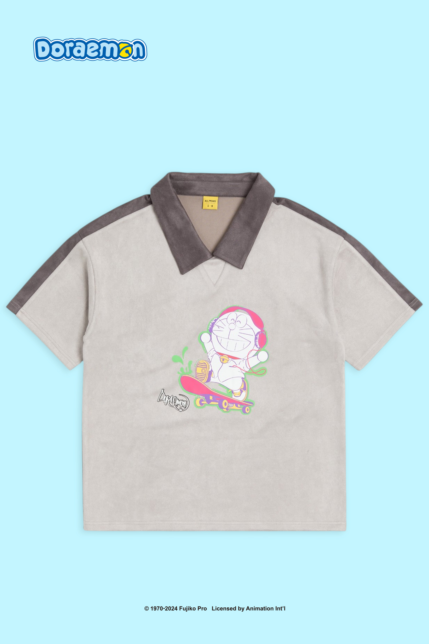 哆啦A夢 街頭滑板 翻領麂皮短袖上衣